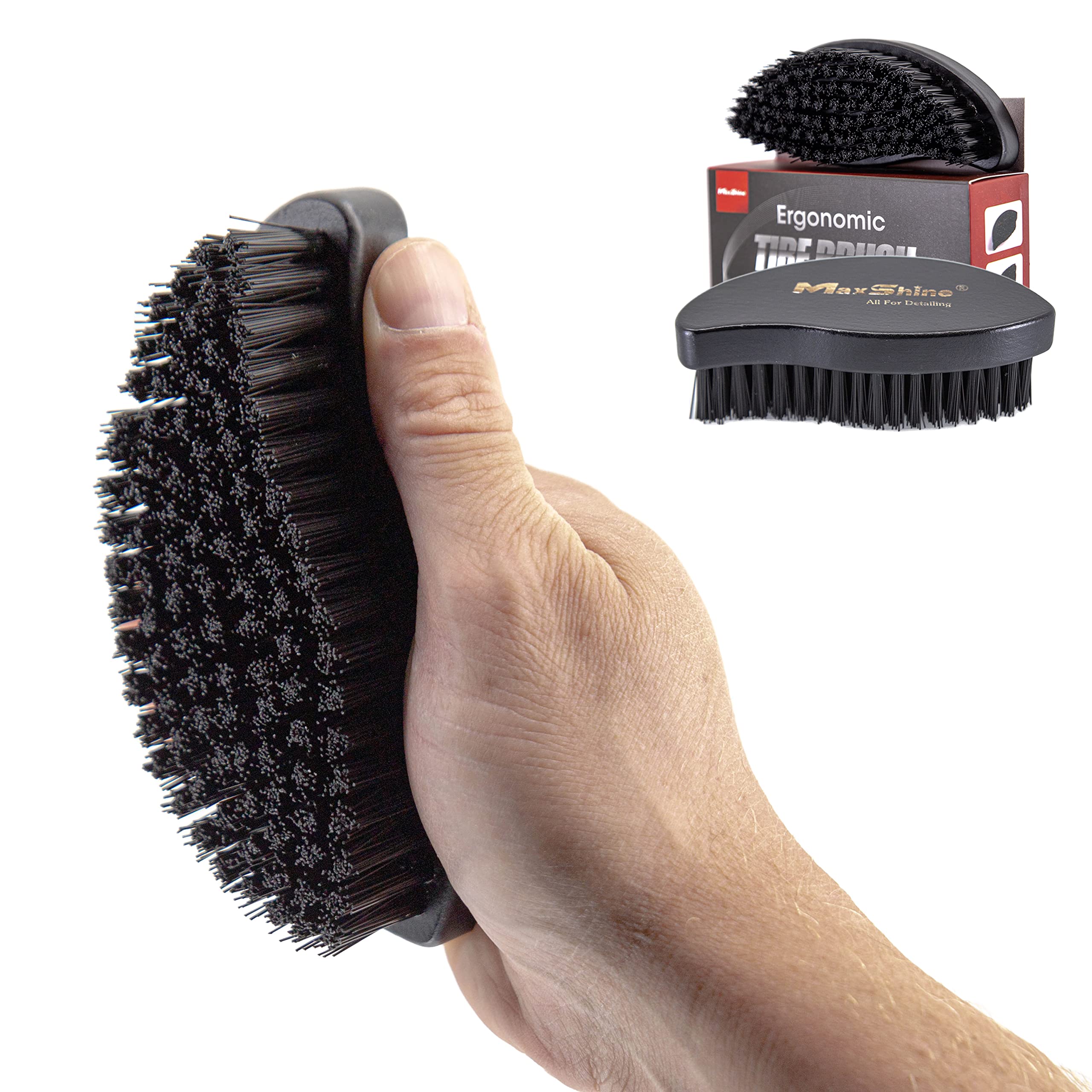 Maxshine Ergonomic Universal Tire Brush with Wood Handle – Professional Detailing Tool for Cleaning Car Tires, Wheels & Rims – Durable Design for Repeated Use & Long-Term Performance