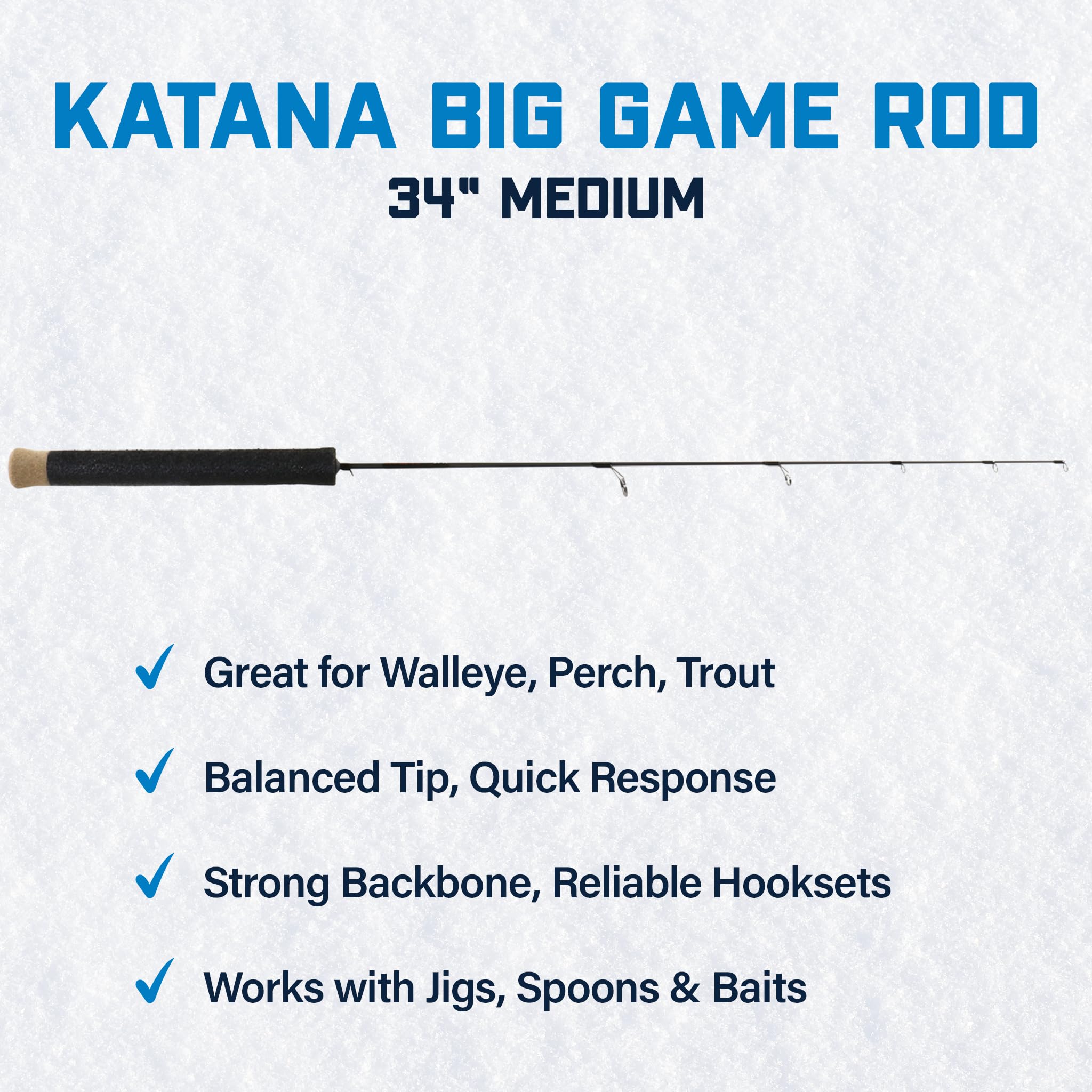 Katana Ice Fishing Rod CLAM – 34" Medium – 30T Solid Graphite Blank with Tsuka Lightweight Handle, Oversized Fly Guides & Carbon Construction – Durable, Lightweight Rod for Walleye, Perch & Game Fish