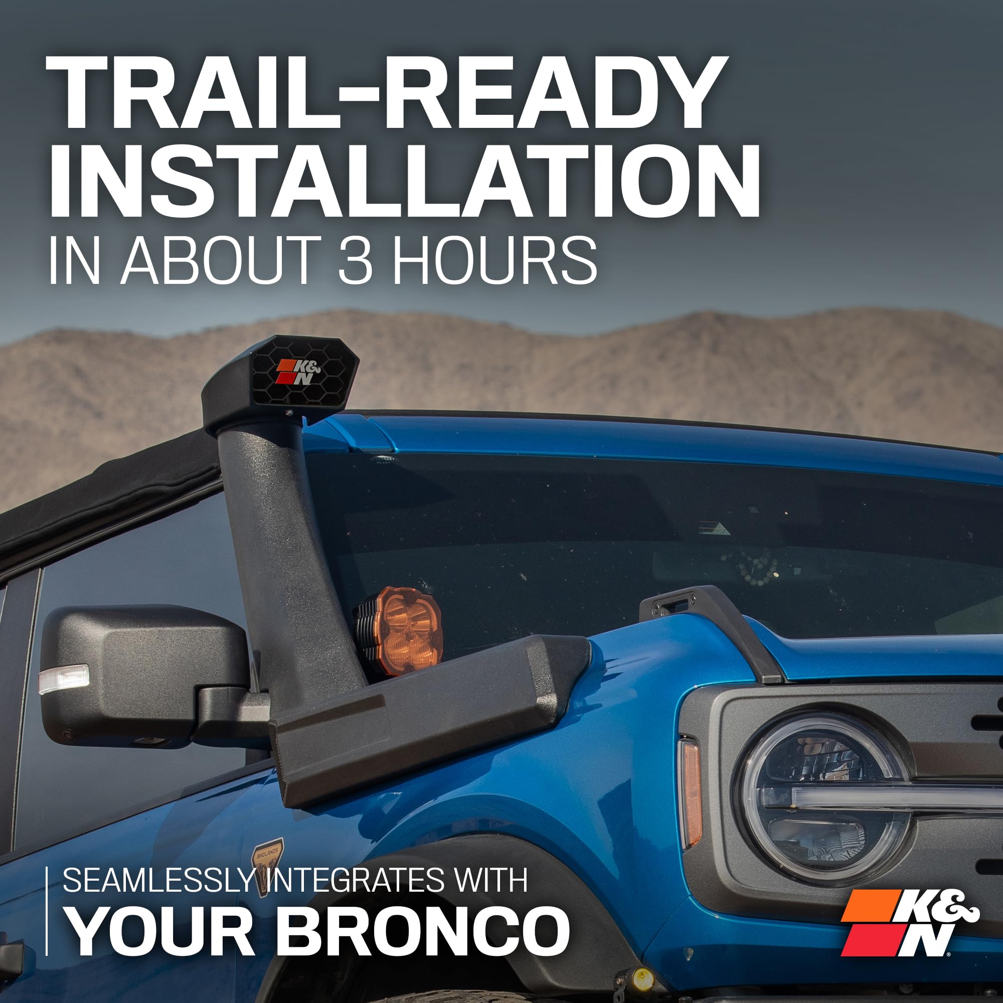 K&N Intake Kit Elevated (Snorkel) Compatible with 2021-2025 Ford Bronco 2.3L/2.7L, 63-8002