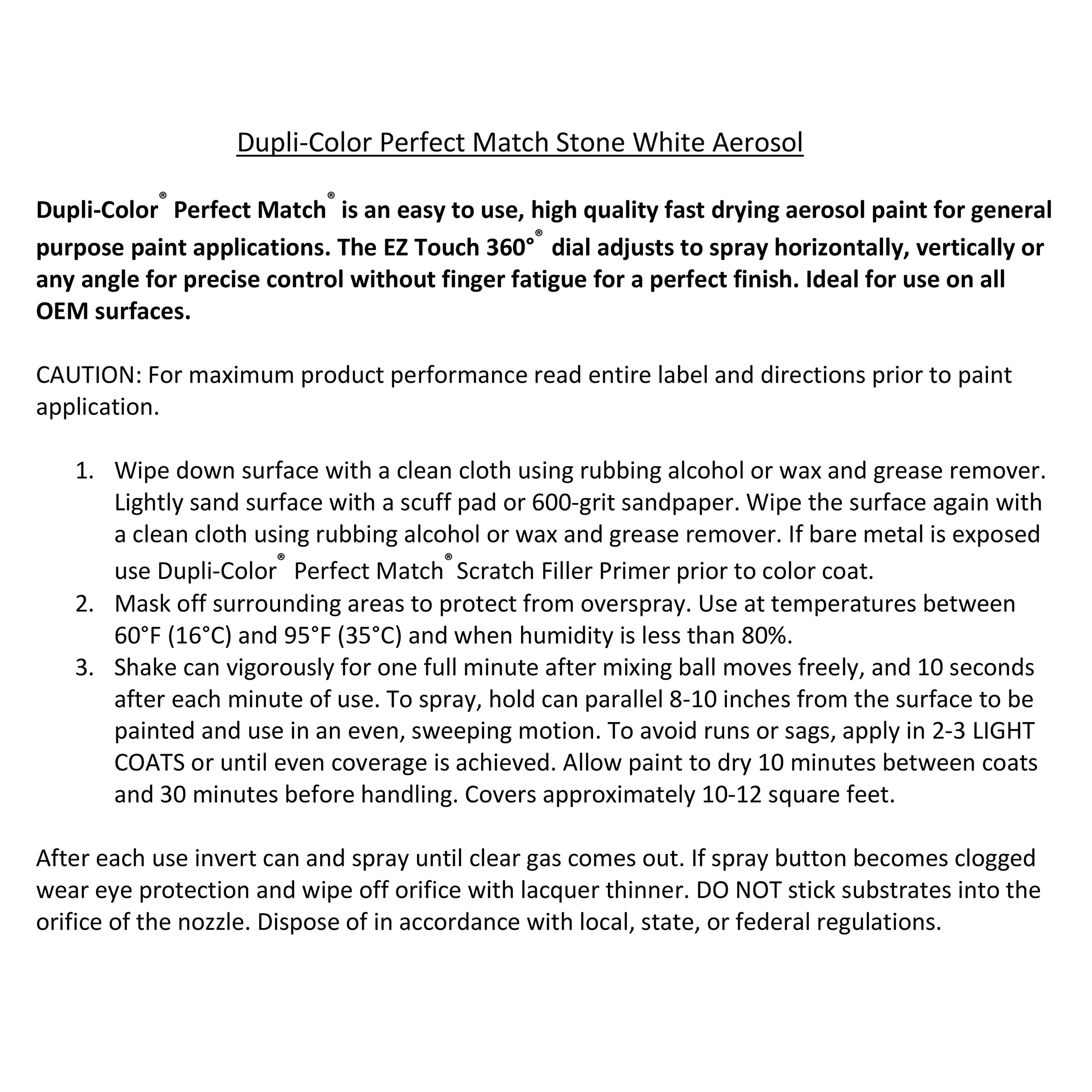 Chrysler Stone White, PW1 – Dupli-Color EBCC04077 Perfect Match Automotive Spray Paint – 8 oz. Aerosol Can