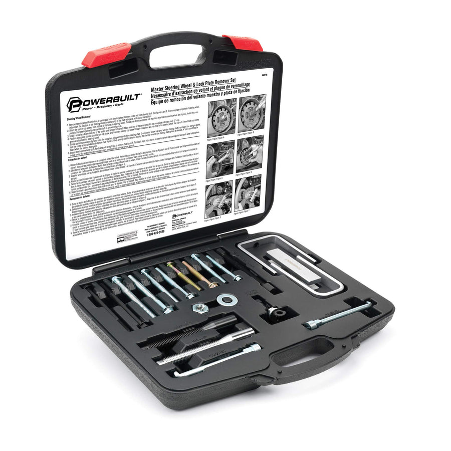 Powerbuilt Steering Wheel and Lock Plate Puller Kit Master, Foreign and Domestic Vehicles, 16 Piece Car Repair Tool Set - 648748