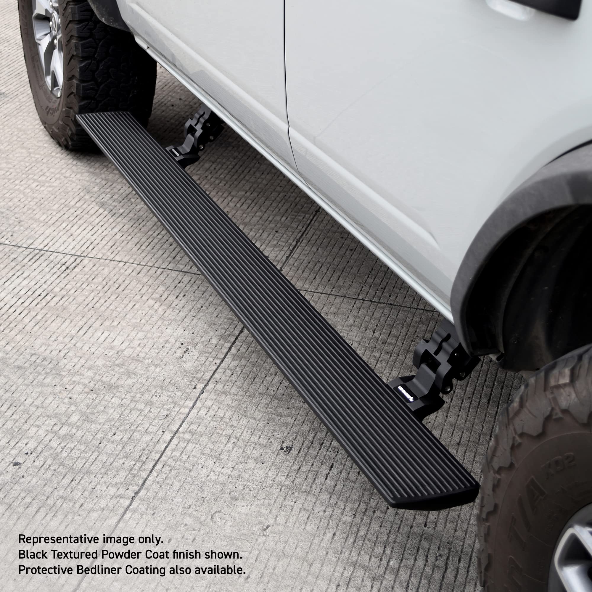 Volt Power RealTruck Running Boards for Chevrolet Silverado & GMC Sierra 2500,3500HD (2007-2010) Crew Cab | Aluminum, Protective Bedliner Coating | 20404587T | Electric Powerstep & Retractable Steps