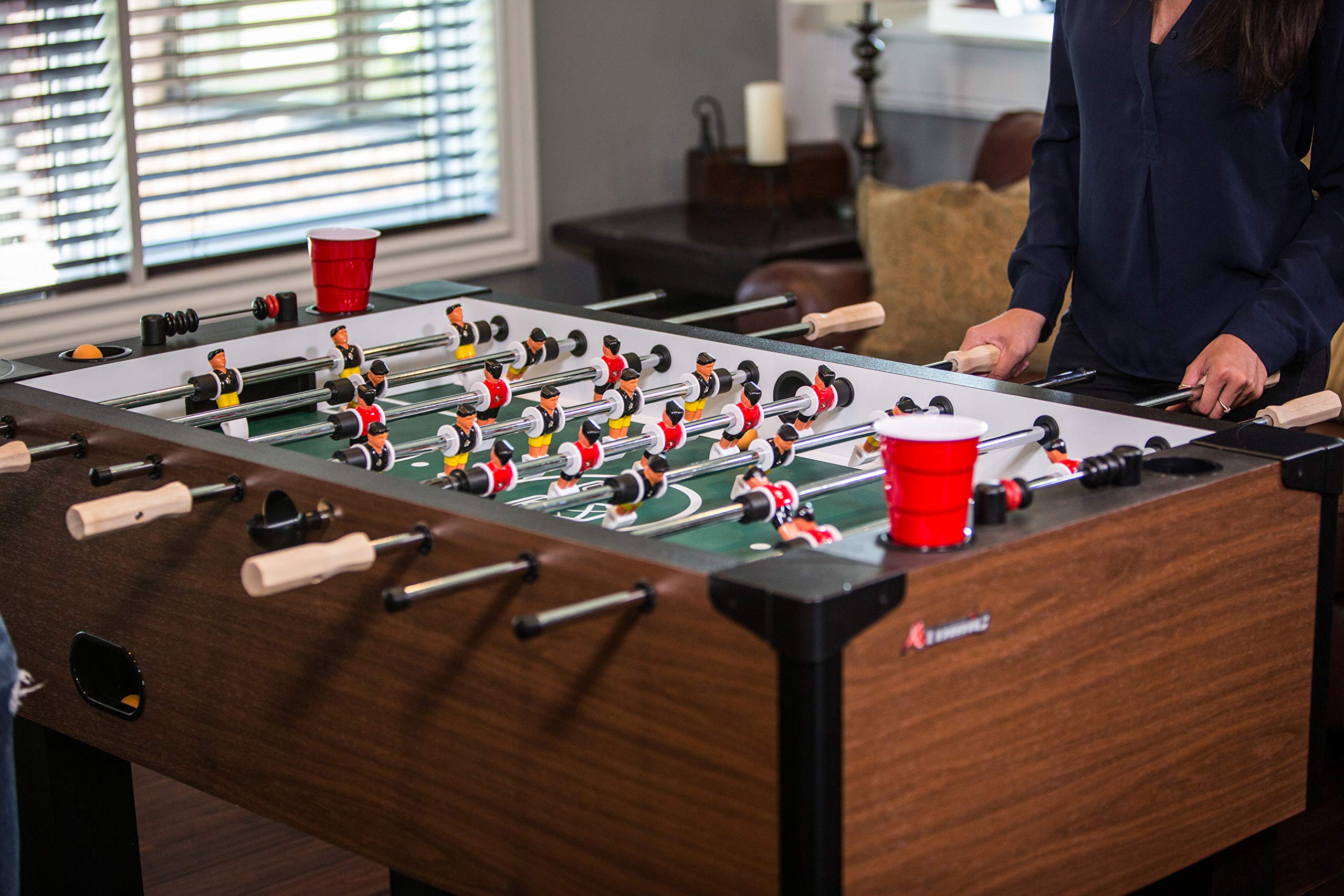 Foosball Table Atomic Gladiator with Integrated Cup Holders and Abacus Scoring