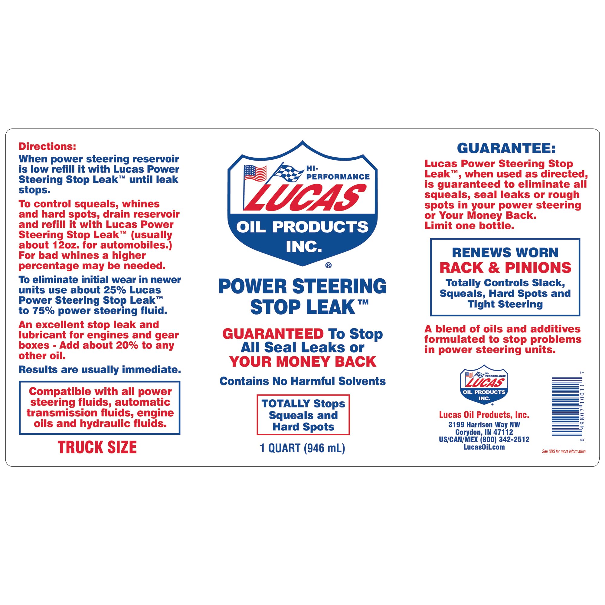 Power Steering Stop Leak Lucas Oil - 1 Quart