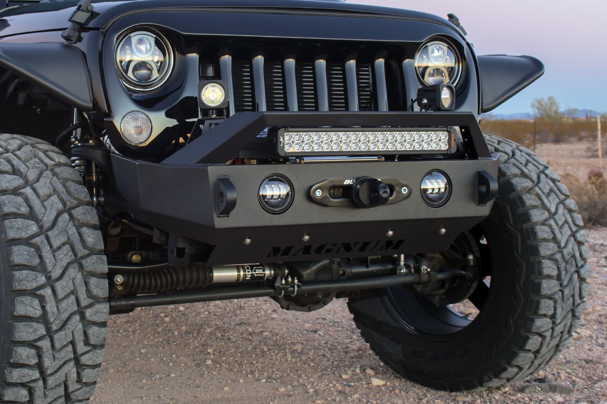 FBM21JPN-RT MAGNUM Bumper for Jeep Wrangler (W/Rt-Series Light Bar Includes Skid Plate & Jack Mounts Reuse Factory Lights Winch)