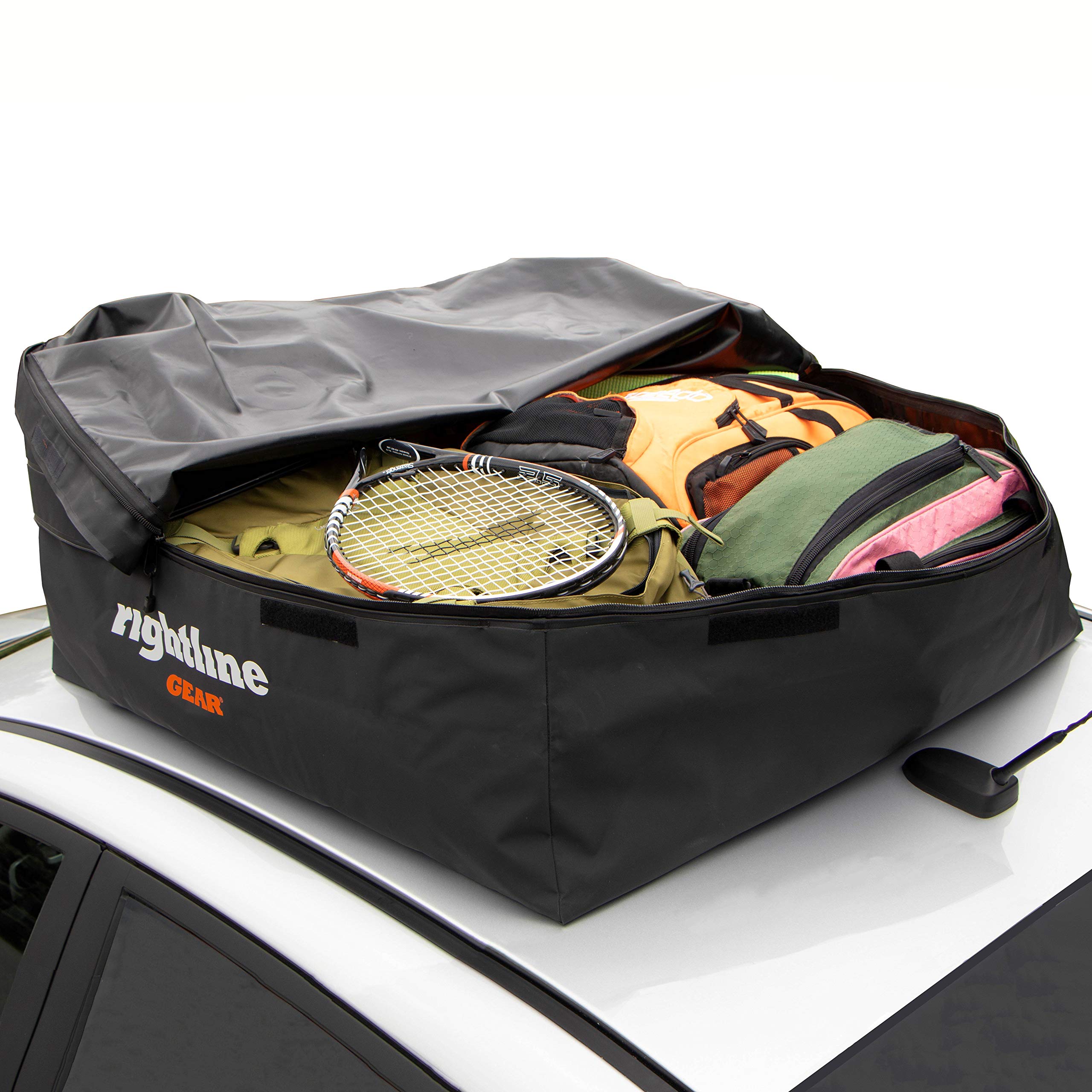 Rightline Gear Weatherproof Range Jr Rooftop Cargo Carrier for Top of Vehicle, Attaches With or Without Roof Rack, 10 Cubic Feet, Black