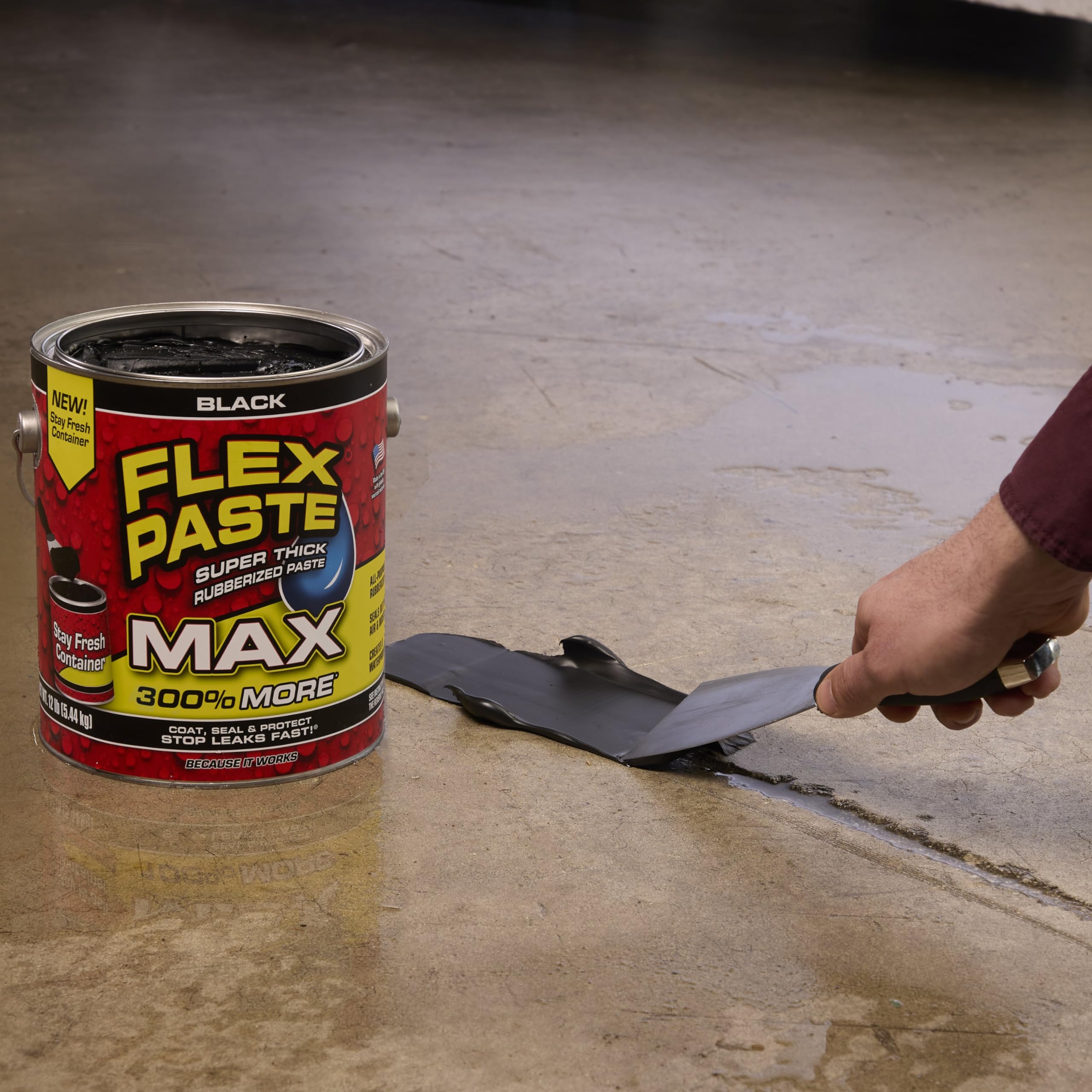 Flex Paste, Waterproof Putty Paintable Sealant, Fill Gaps Cracks Holes - Block Out Water and Air - UV Resistant - Walls, Drywall, EPDM, Concrete, Roof, RV Repairs, Black, MAX
