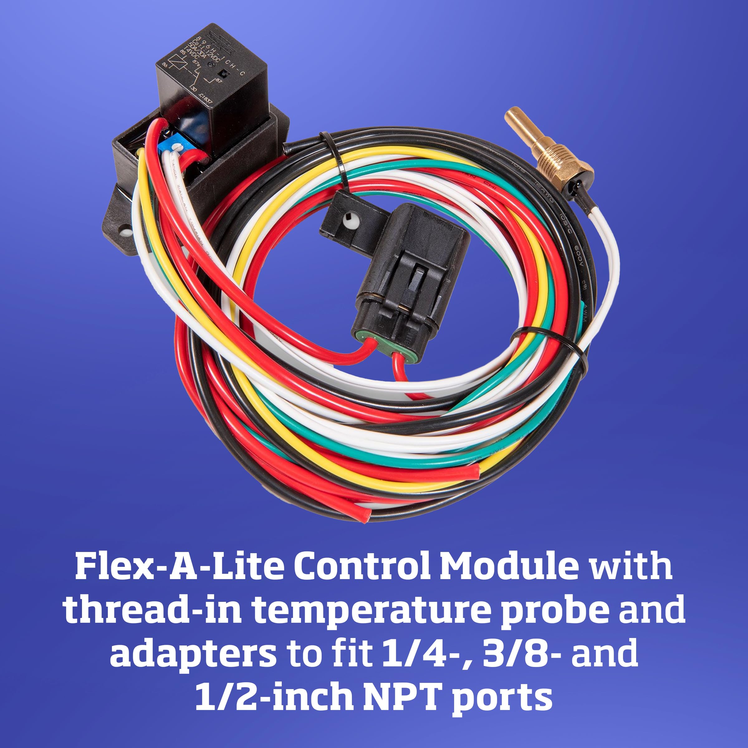 Compact Flex-A-Lite Adjustable Electric Fan Controller and Relay Kit with Thread-in Temperature Probe, Fan Controller (33095), Car Parts, Black