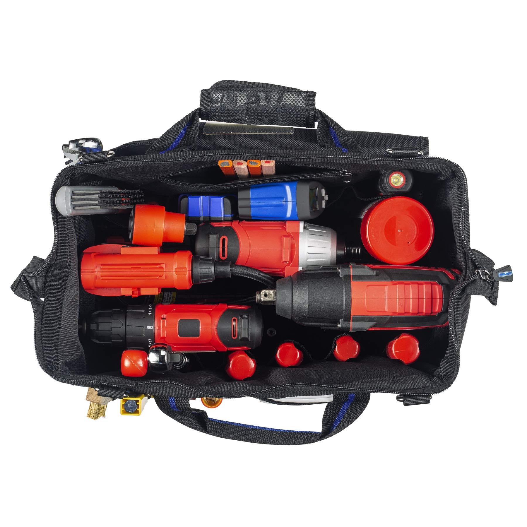 16 in. Vaughan Wide Mouth Tool Bag 9 Pocket 10 Tool Loops 1200D - 240157, Blue, 16-1/2 in. x 8-5/8 in. x 11-3/4 in.