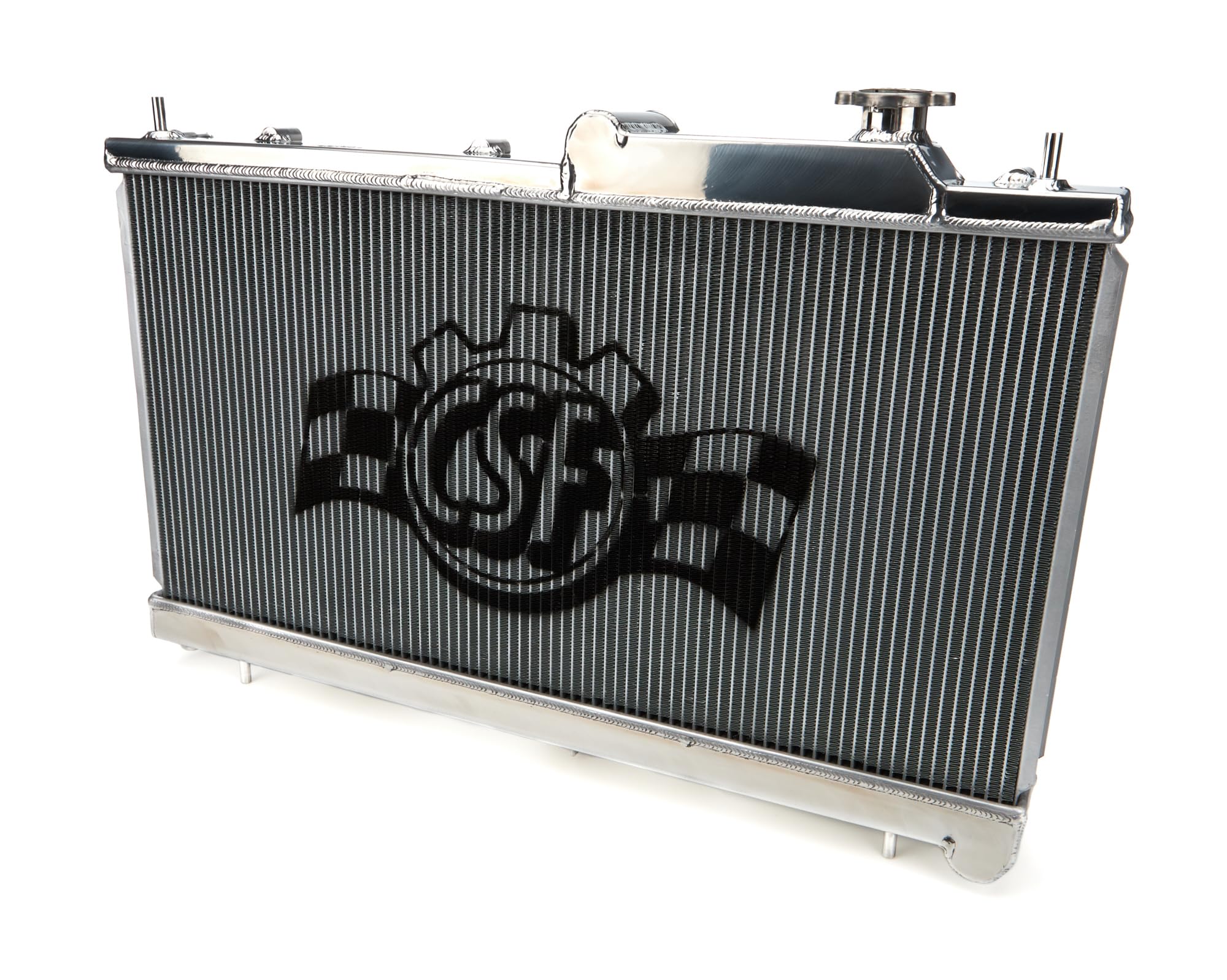 CSF Radiator, 27.125 in W x 1.625 in D x 13.375 in H, Single Pass, Top Center Inlet, Driver Side Outlet, Aluminum, Polished