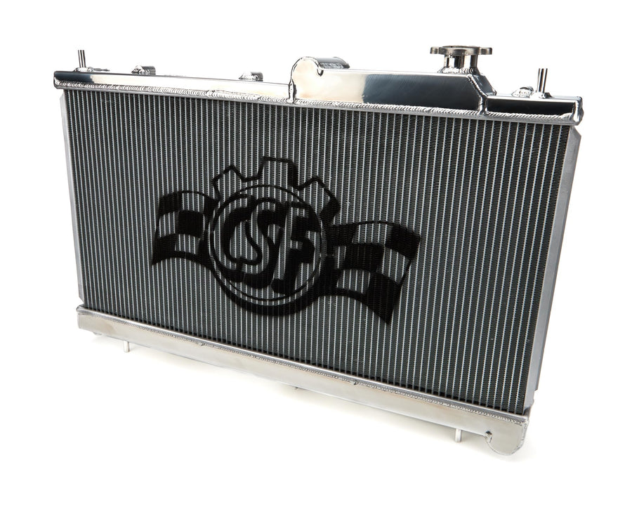 CSF Radiator, 27.125 in W x 1.625 in D x 13.375 in H, Single Pass, Top Center Inlet, Driver Side Outlet, Aluminum, Polished