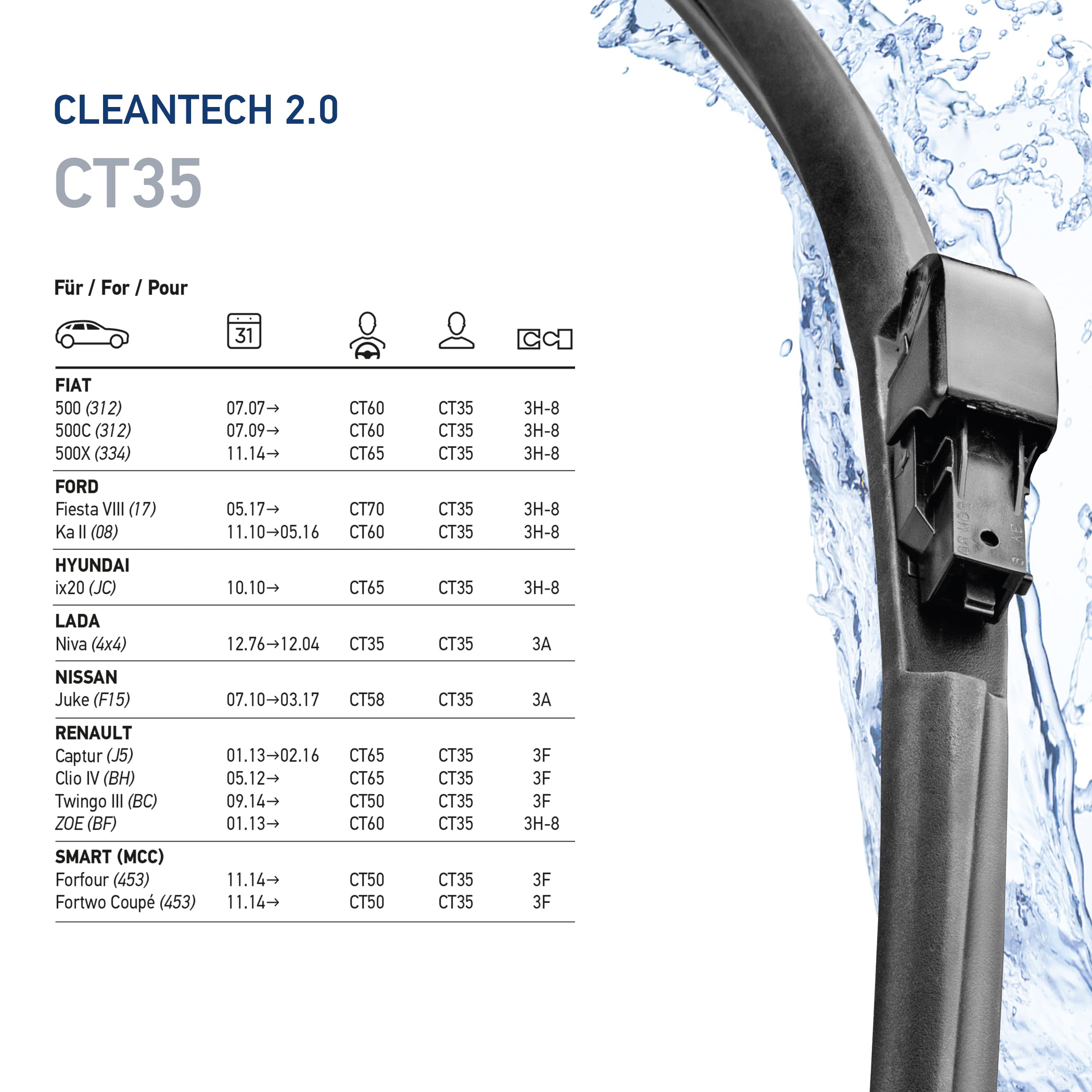 Hella 14 Inch OE Quality All Seasons Nano-Coated Rubber Cleantech Wiper Blade (Single Blade) fits select Fiat Ford Hyundai Ladai Nissan Renault Smart / 358054141