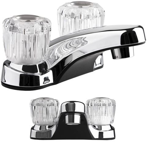 Dura Faucet RV Bathroom Sink Faucet DF-PL700A-CP with Clear Acrylic Knobs - 2-Handle (Chrome)