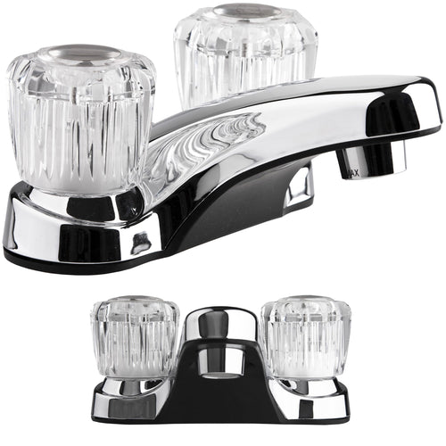 Dura Faucet RV Bathroom Sink Faucet DF-PL700A-CP with Clear Acrylic Knobs - 2-Handle (Chrome)