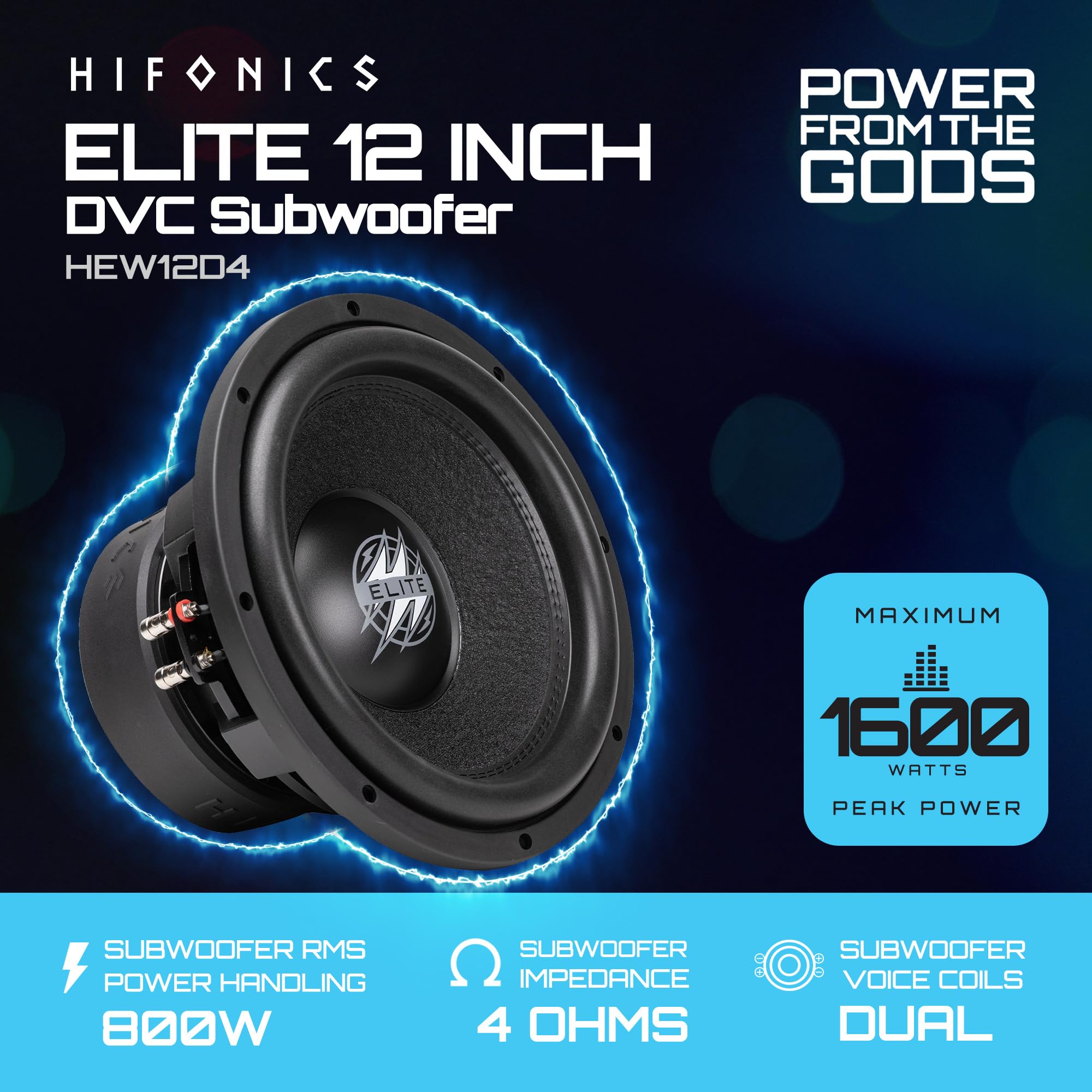 Hifonics 12 Inch Elite Car Mount Subwoofer with Dual 4 Ohm Voice Coil Speaker 1600 Watt Peak Power Mobile Amplifier System, Black