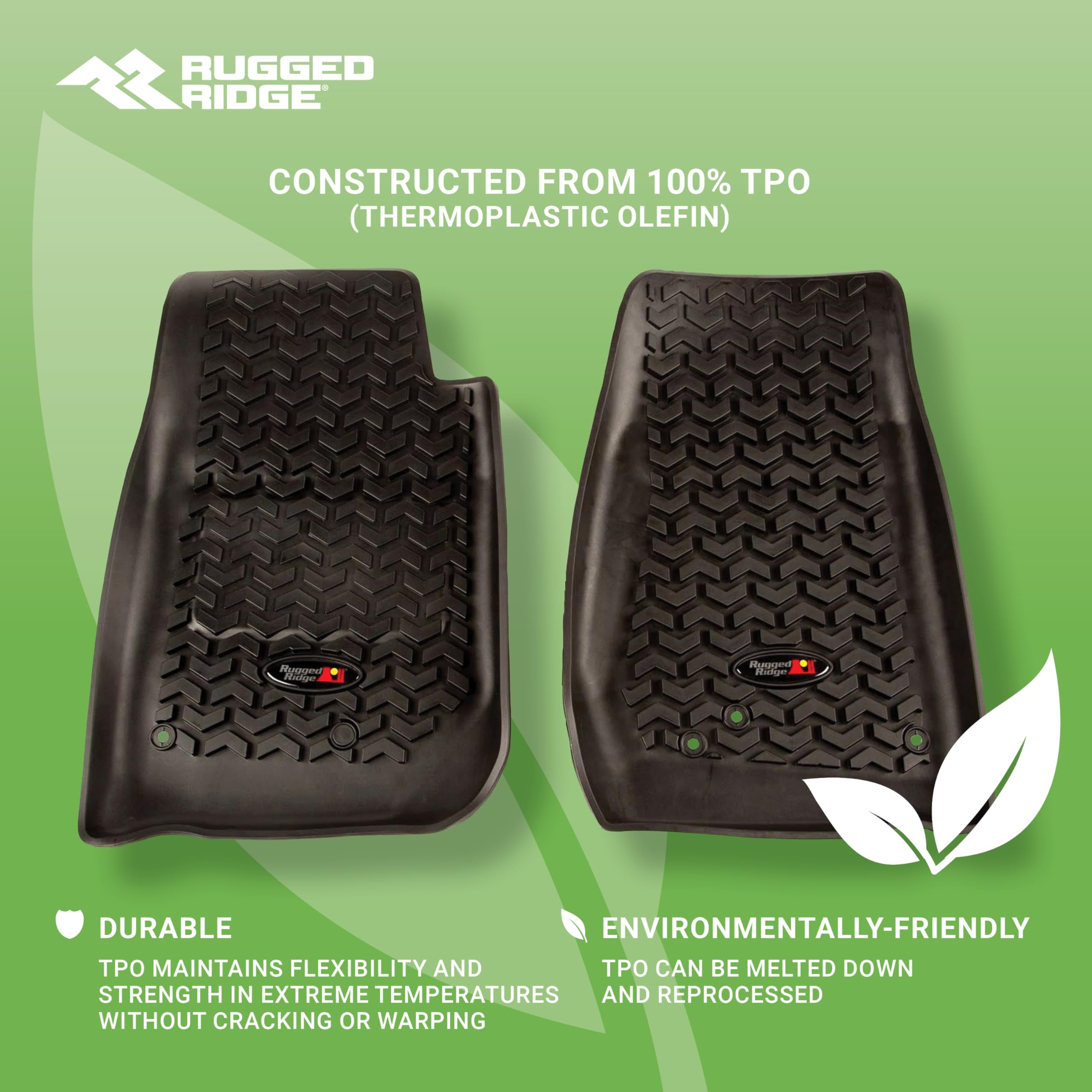 Front Floor Liners Rugged Ridge for Toyota Tacoma | Pair, All-Terrain, Black | 82904.15 | Fits 2012-2015 Toyota Tacoma Regular Cab/Access Cab/Double Cab (Automatic)
