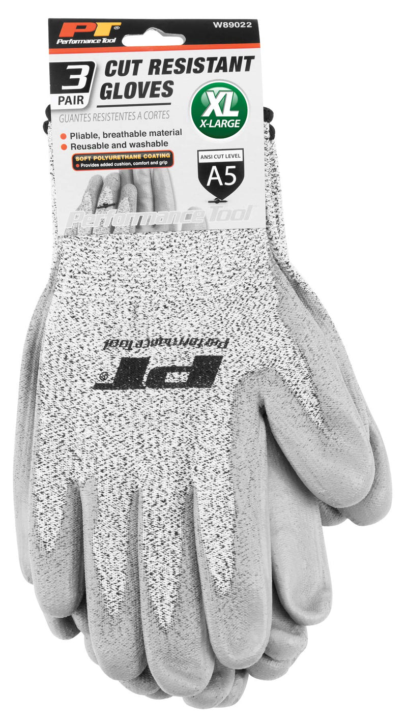W89022 Performance Tool 3 Pair Cut Resistant Gloves XL