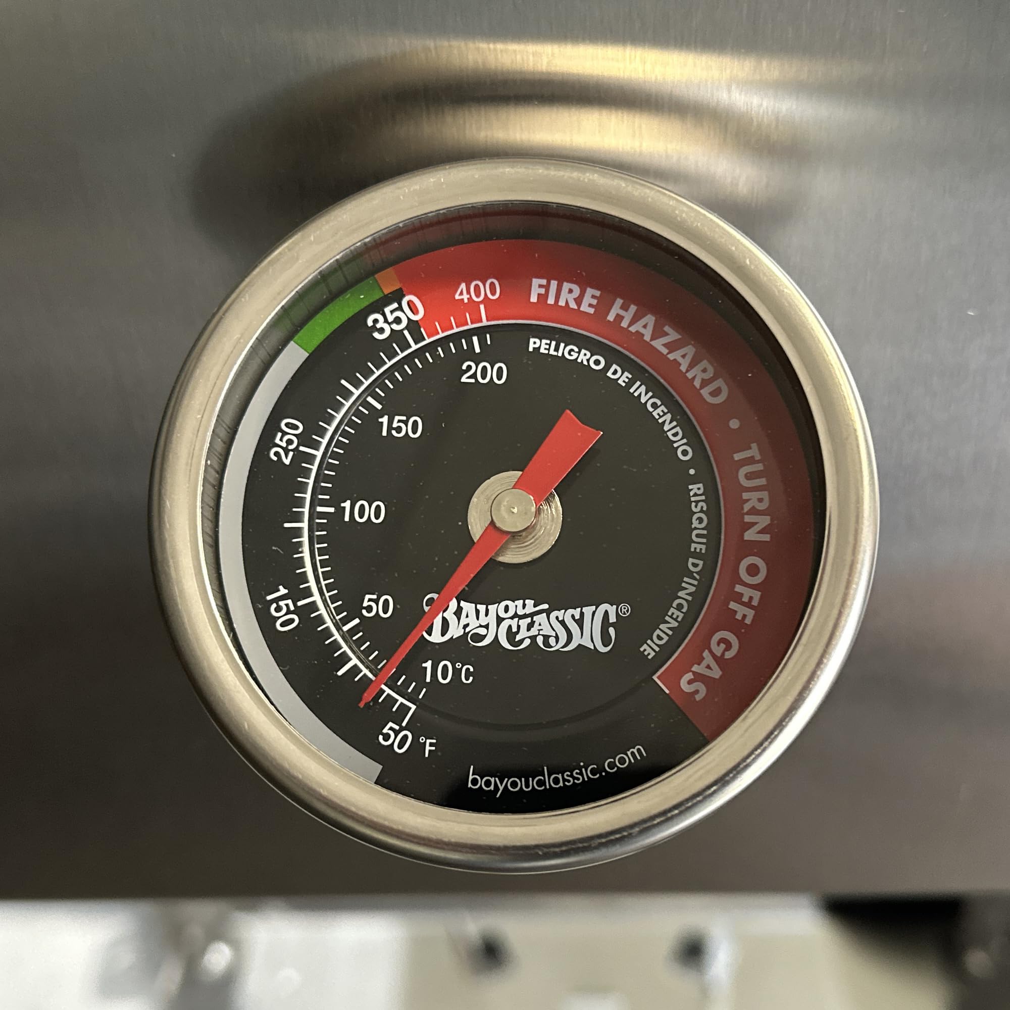 Bayou Fryer Thermometer Bayou Classic Stainless Steel Design Tempered Glass Dial Face w/ 50˚- 400˚F Range Fits 2.5-gal 4-gal and 9-gal Fryers