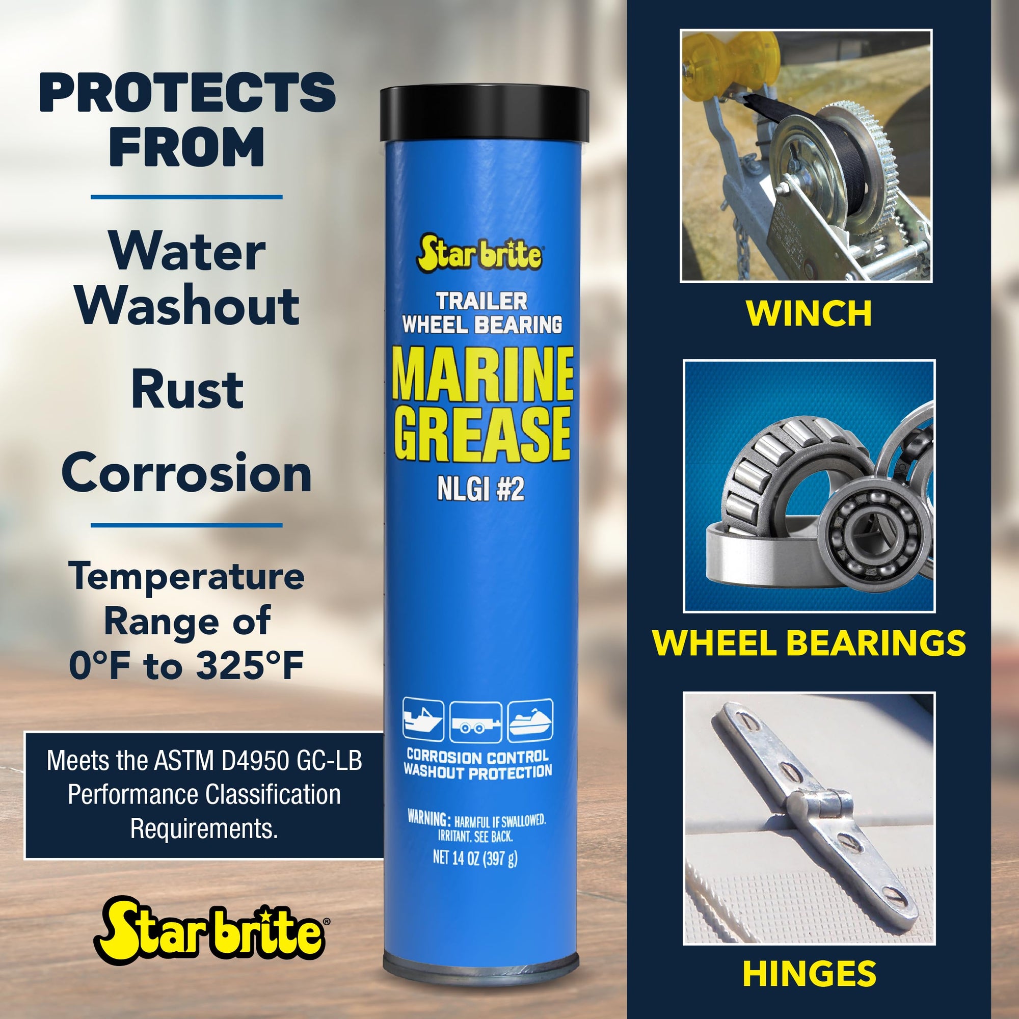 Wheel Bearing Grease STAR BRITE - Marine Grade Boat Trailer - 14 OZ Grease Gun Cartridge (026014)
