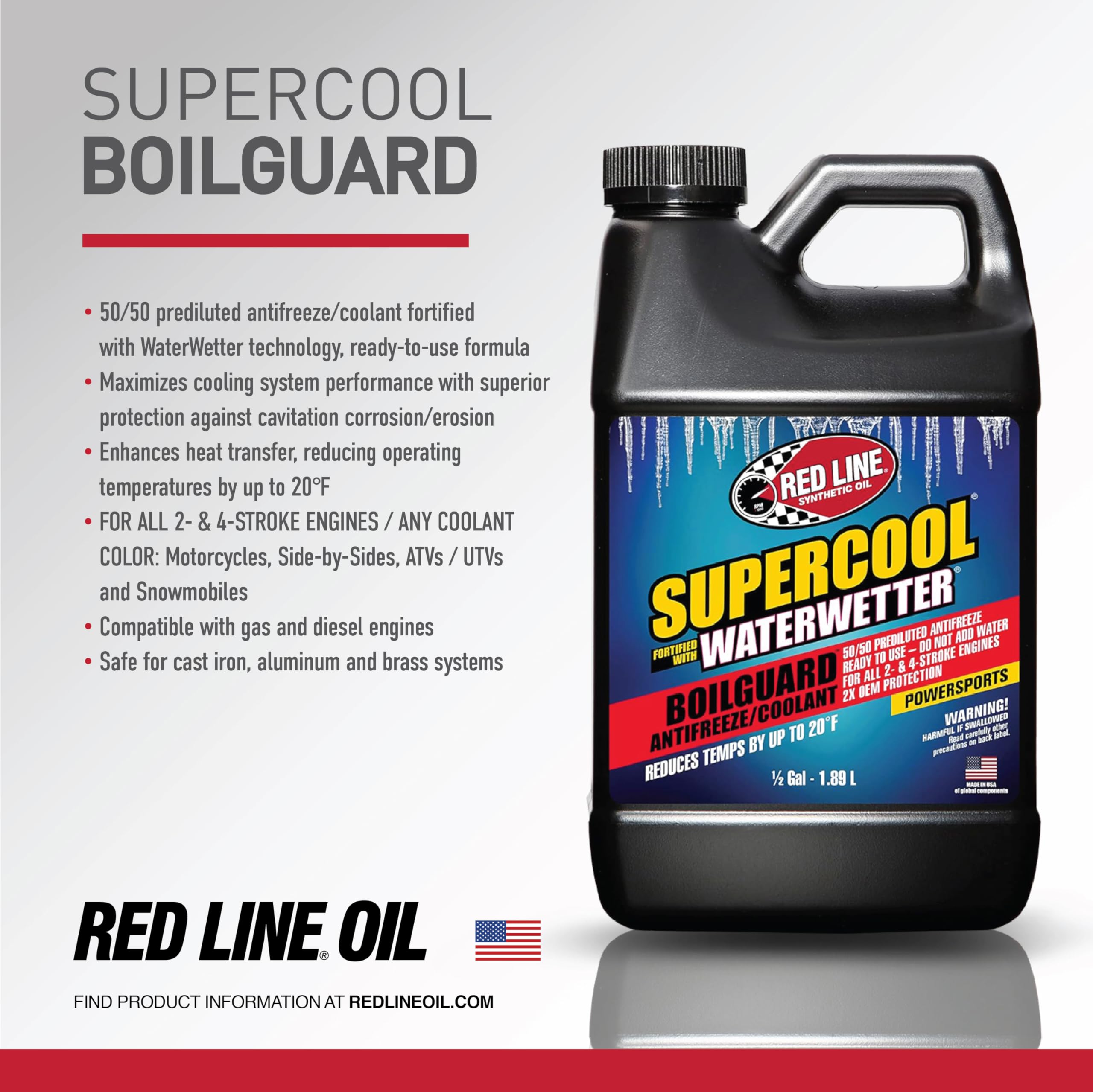 Red Line SuperCool 81245 Antifreeze/Coolant Boilguard Fortified with WaterWetter - 1/2 Gallon