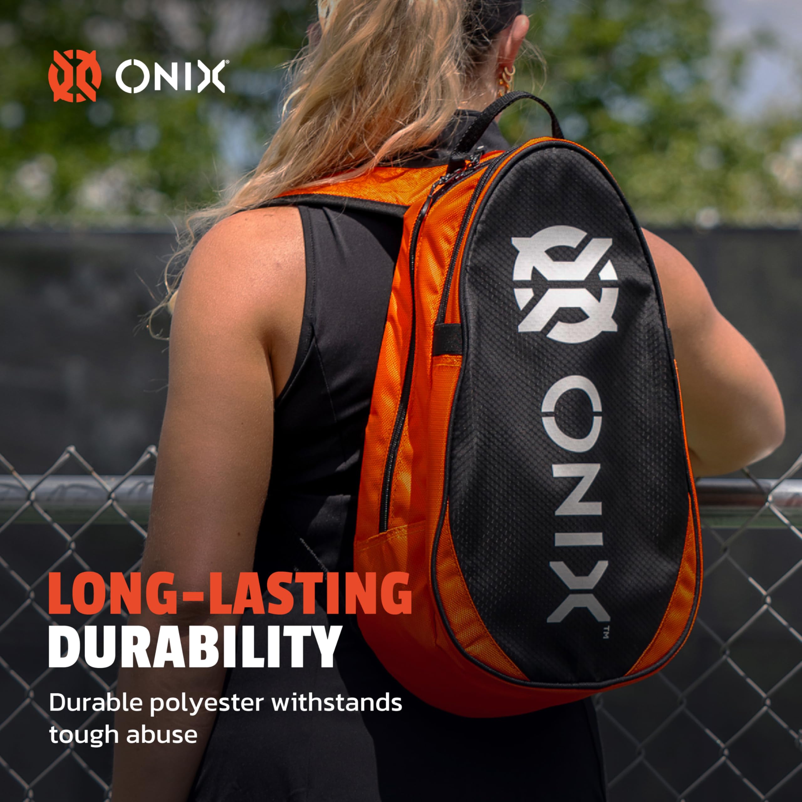 ONIX Pro Team Pickleball Long Lasting Durability Hook and Loop Closure Easy to Carry Straps Paddle Paddle Compartment Polyester Mini Backpack — Orange/Black