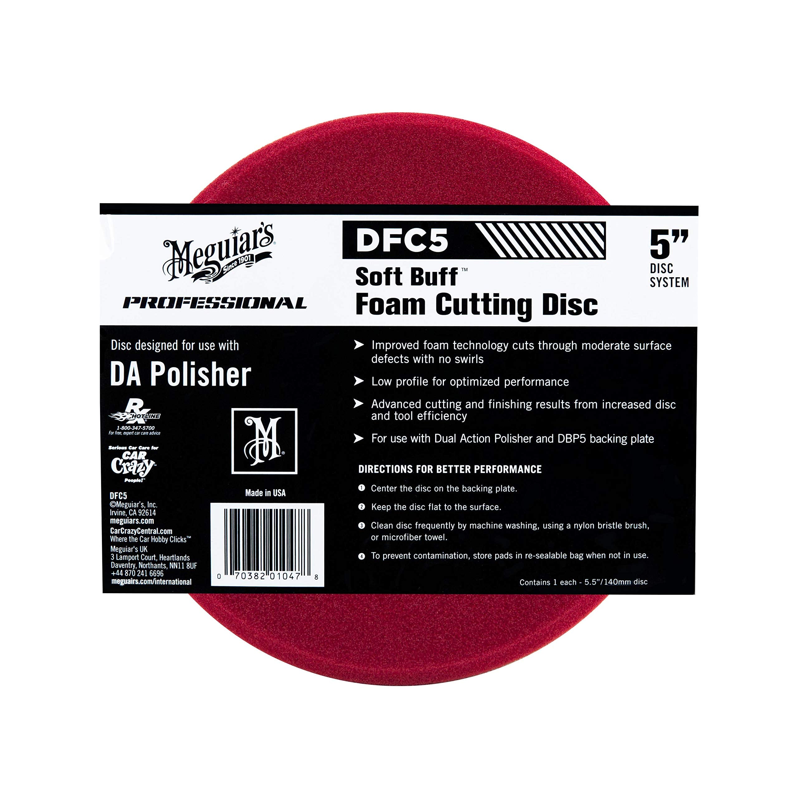 Meguiar's 5" Soft Buff DA Foam Cutting Disc - Hook and Loop Foam Pad for Removing Swirls, Scratches, and Oxidation - for use with 5" DA Backing Plate and DA Polisher, 1 Disc
