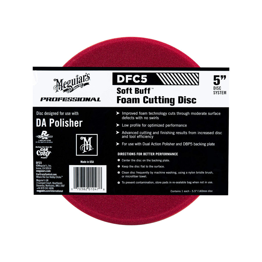 Meguiar's 5" Soft Buff DA Foam Cutting Disc - Hook and Loop Foam Pad for Removing Swirls, Scratches, and Oxidation - for use with 5" DA Backing Plate and DA Polisher, 1 Disc