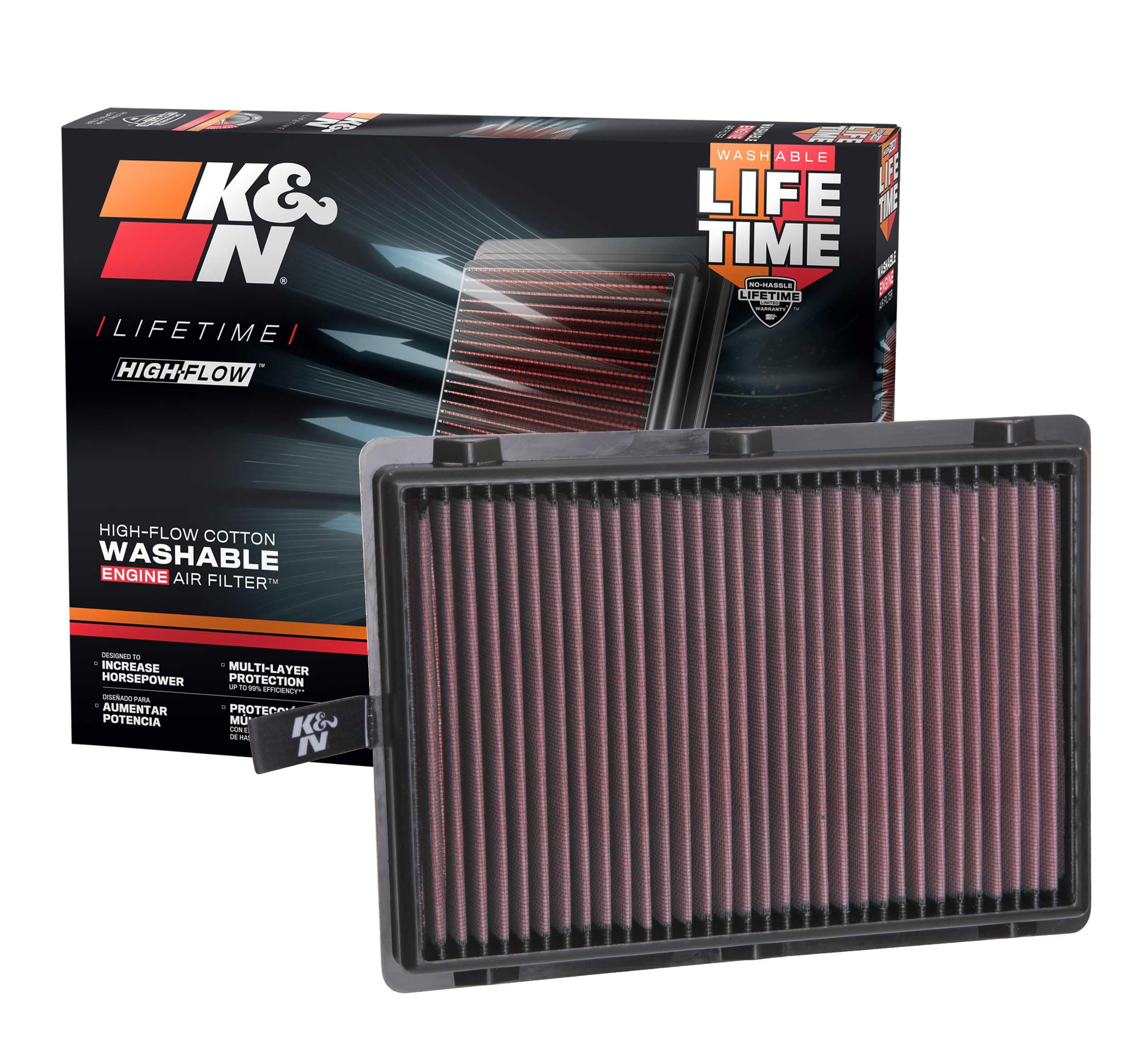 High-Flow K&N Original Lifetime Engine Air Filter: Increase Power: Premium, Washable: Compatible with 2015-2025 HYUNDAI/KIA: Palisade, Santa Fe, Carnival, Sedona, Sorento, Telluride, 33-5075
