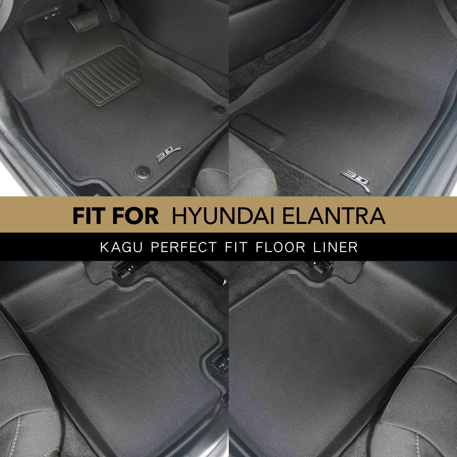 Kagu Floor Mat 3D MAXpider Custom Fit (Black) Compatible with Hyundai Elantra Gasoline, at, N Line 2021-2026 -Full Set