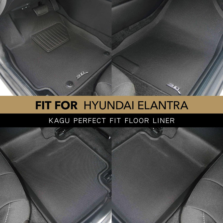 Kagu Floor Mat 3D MAXpider Custom Fit (Black) Compatible with Hyundai Elantra Gasoline, at, N Line 2021-2026 -Full Set