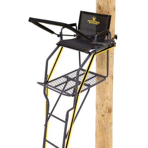 Jumbo Jack™ LS 1-Man Ladder Stand, Rivers Edge® 19’ Height, Lockdown™ Strapping System, Wide Flip-Up TearTuff™ Mesh Seat, Jumbo Platform, Flip-Out Footrest, 2-Way Adjustable Shooting Rail, RE676