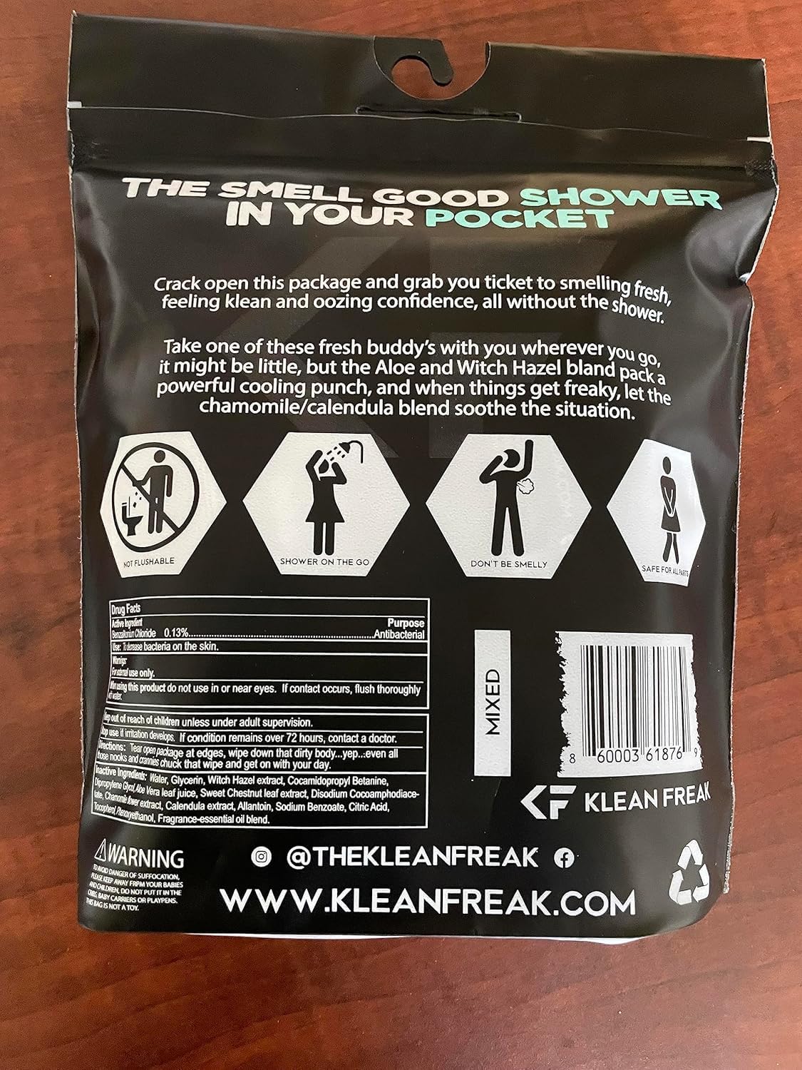 The Klean Freak Body Wipes - Individually Wrapped 12 count | Showerless Body Wipe for Women & Men | Sustainable Bodywipes for Gym, Travel, Camping | Lemongrass Citronella