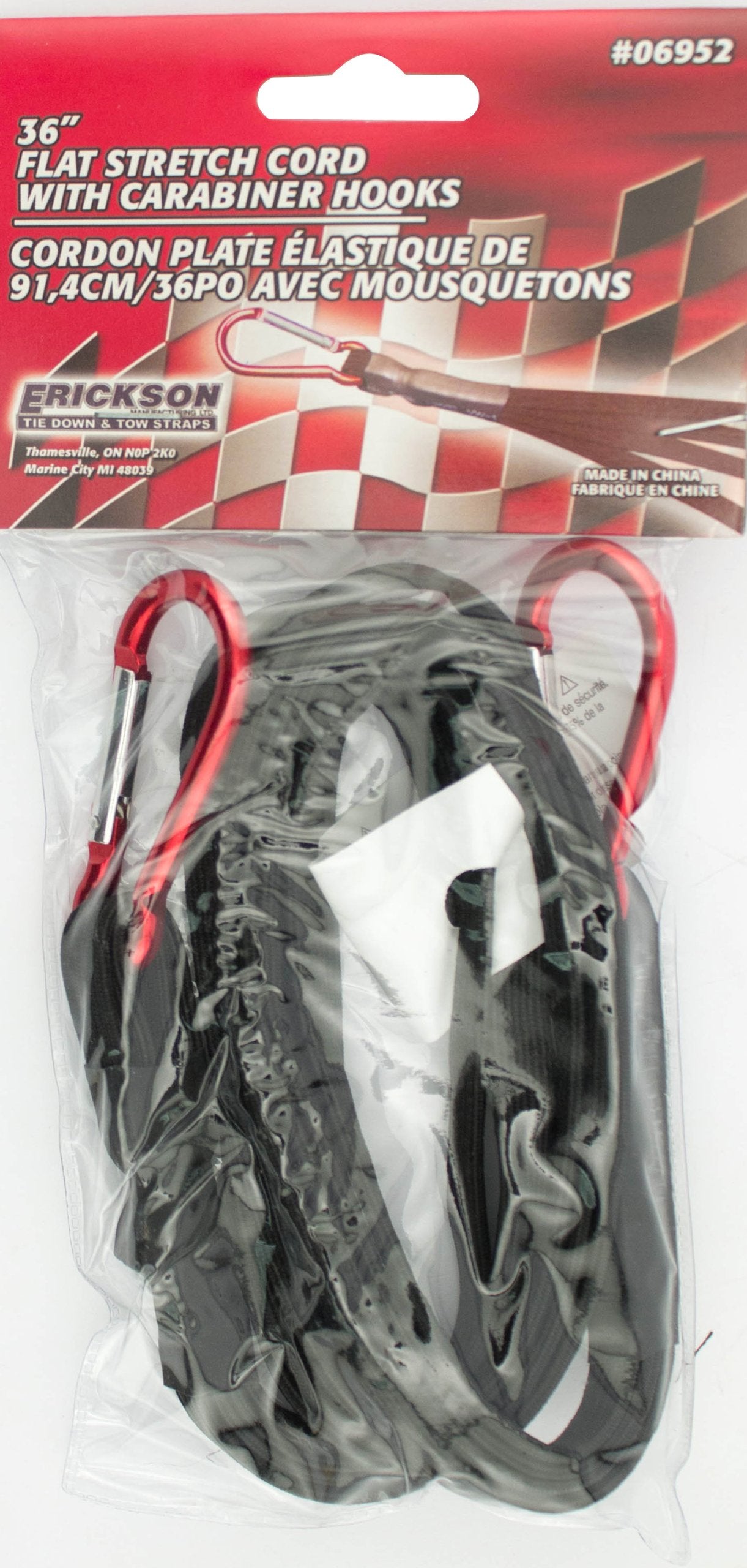 36" Flat Stretch Cord Erickson with Carabiner Hooks
