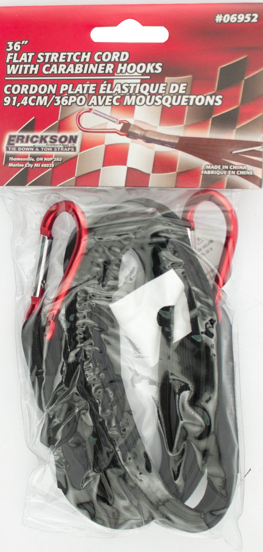 36" Flat Stretch Cord Erickson with Carabiner Hooks