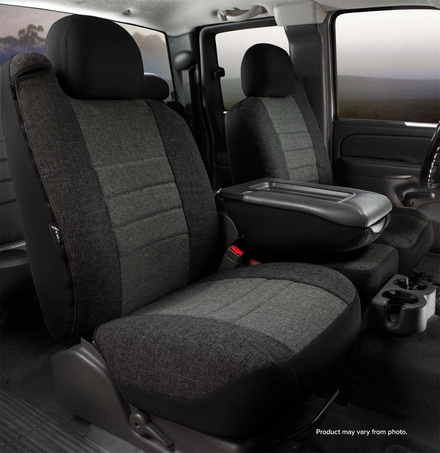 Fia CHARC OE39-5 Custom Fit Front Seat Cover Split Seat 40/20/40 - Tweed, (Charcoal)