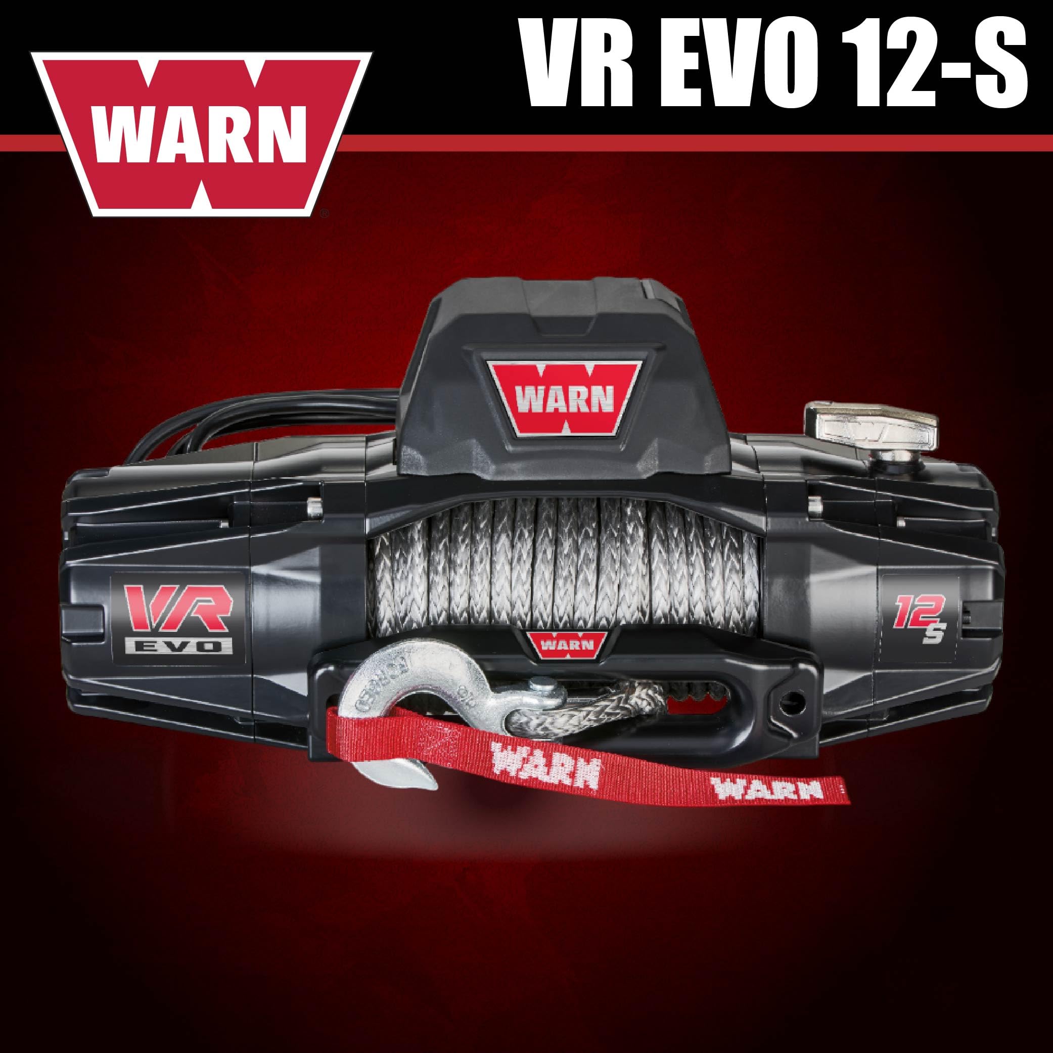 12-S WARN VR EVO Electric 12V Winch – 12,000 lb Pull Capacity, Synthetic Rope, IP68 Waterproof, High-Performance Off-Road Recovery Winch for Trucks, Jeeps, and SUVs