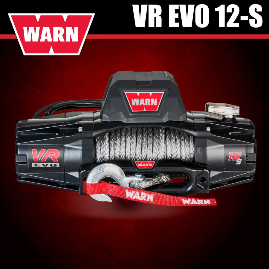 12-S WARN VR EVO Electric 12V Winch – 12,000 lb Pull Capacity, Synthetic Rope, IP68 Waterproof, High-Performance Off-Road Recovery Winch for Trucks, Jeeps, and SUVs