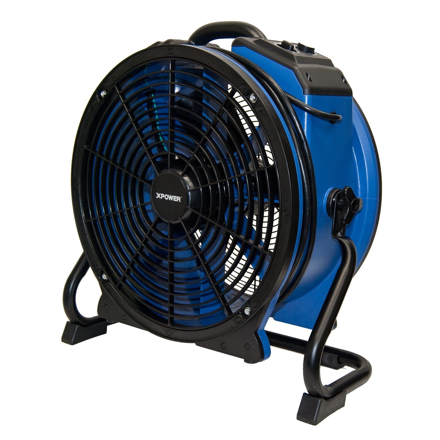 XPOWER Axial Fan X-48ATR — Heat-Resistant High-Velocity Industrial Utility Blower Fan — Sealed Motor w/ Power Outlets, Timer & Speed Control, Blue