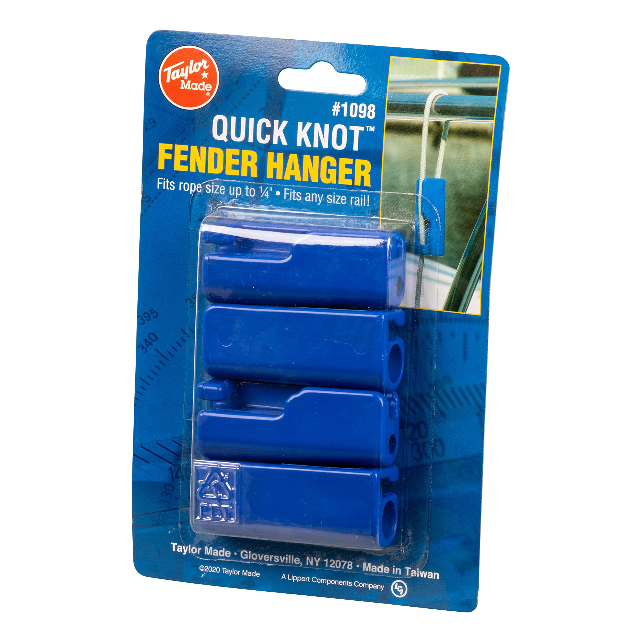 Taylor Made Boat Fender Hangers Quick Knot for 1/4" Line, Heavy-Duty Blue Molded Nylon, 2-1/8" x 1-1/8" x 3/4", 4-Pack - 1098