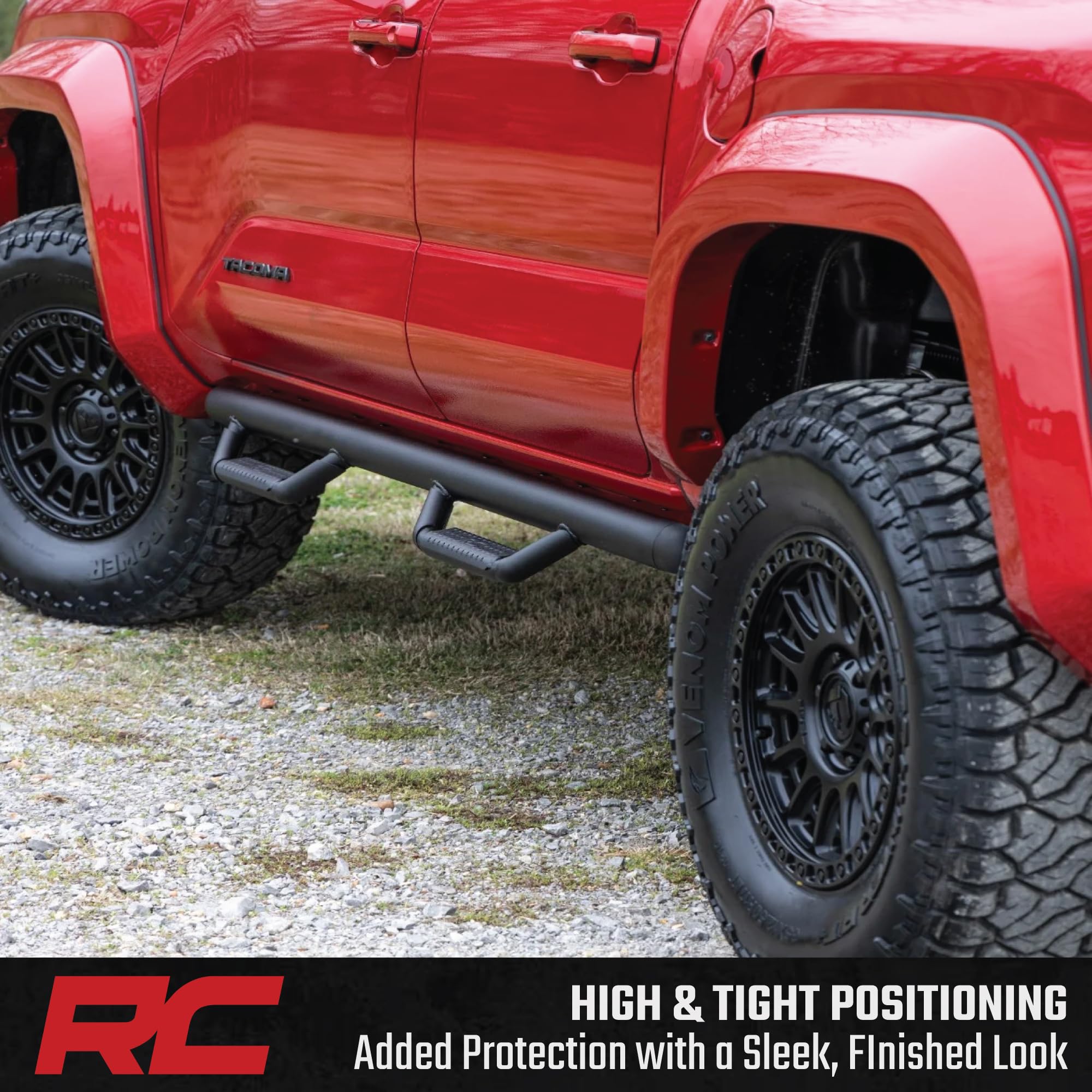 Rough Country Nerf Step Bars for Tacoma Toyota (2024-2025) Double Cab - Rugged Full Length Nerf Bars with Side Steps, Bolt-On Install