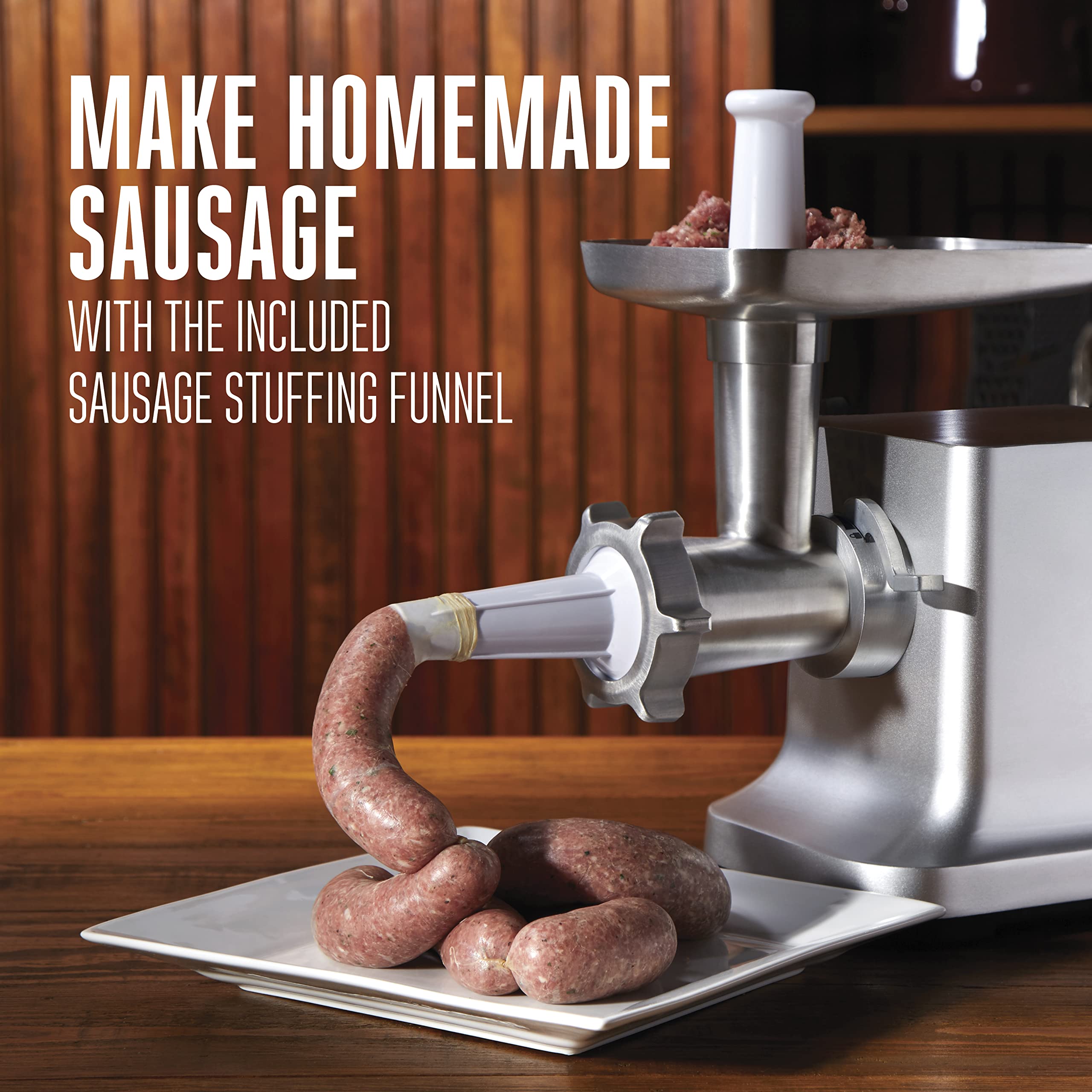 Electric Weston Meat Grinder & Sausage Stuffer, #12 750 Watt, 1 HP Motor, Grinds 4 lbs Per Minute, Includes Stainless Steel Grinding Plates, Die-Cast Aluminum (33-1301-W)