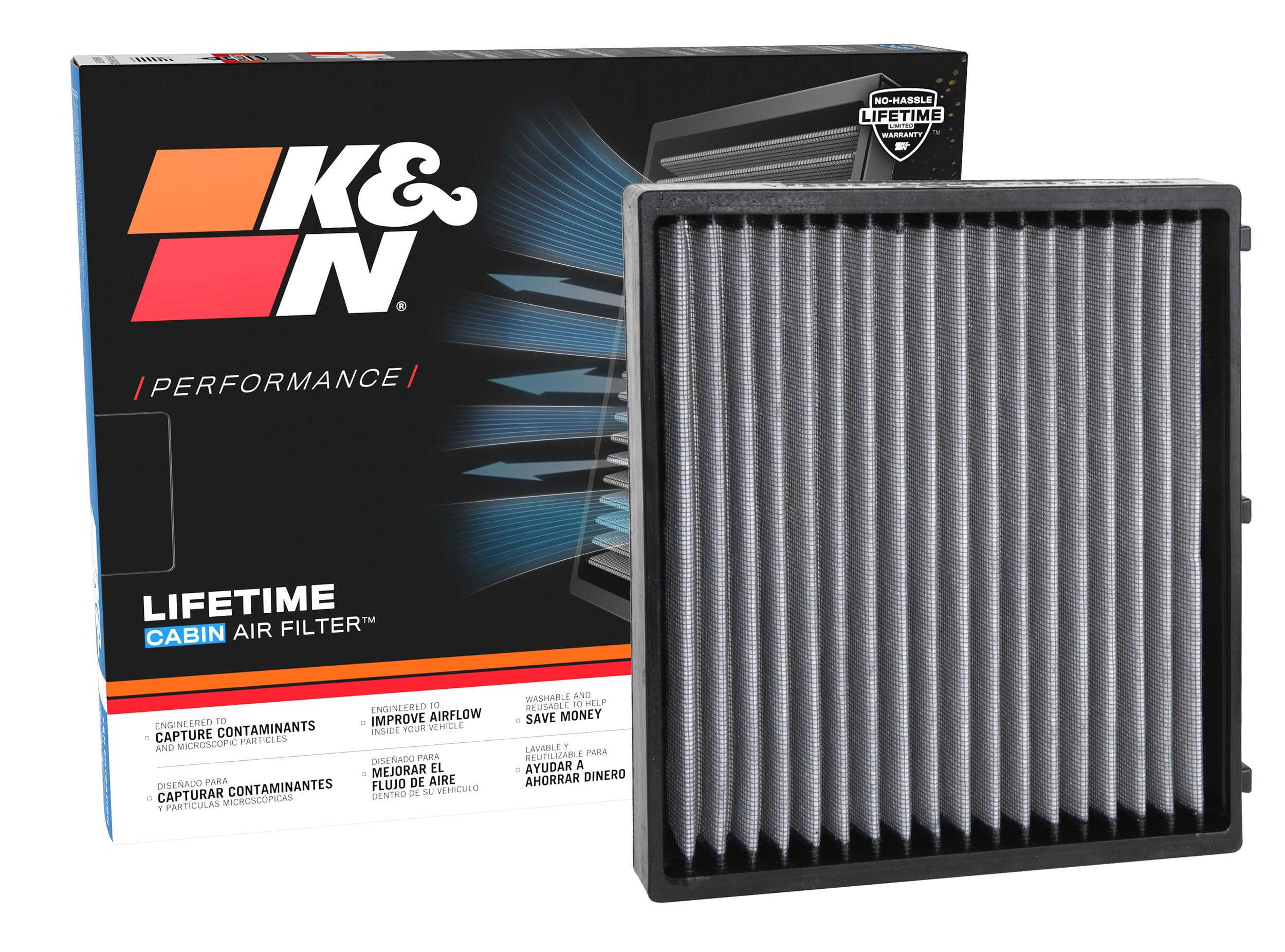 Cabin Air Filter K&N LIFETIME: Premium, Washable, Clean Air for your Cabin: Compatible with 2013-2024 Hyundai/Kia: Kona, Tucson, Veloster, Venue, Picanto, Rio, Soul, VF2062