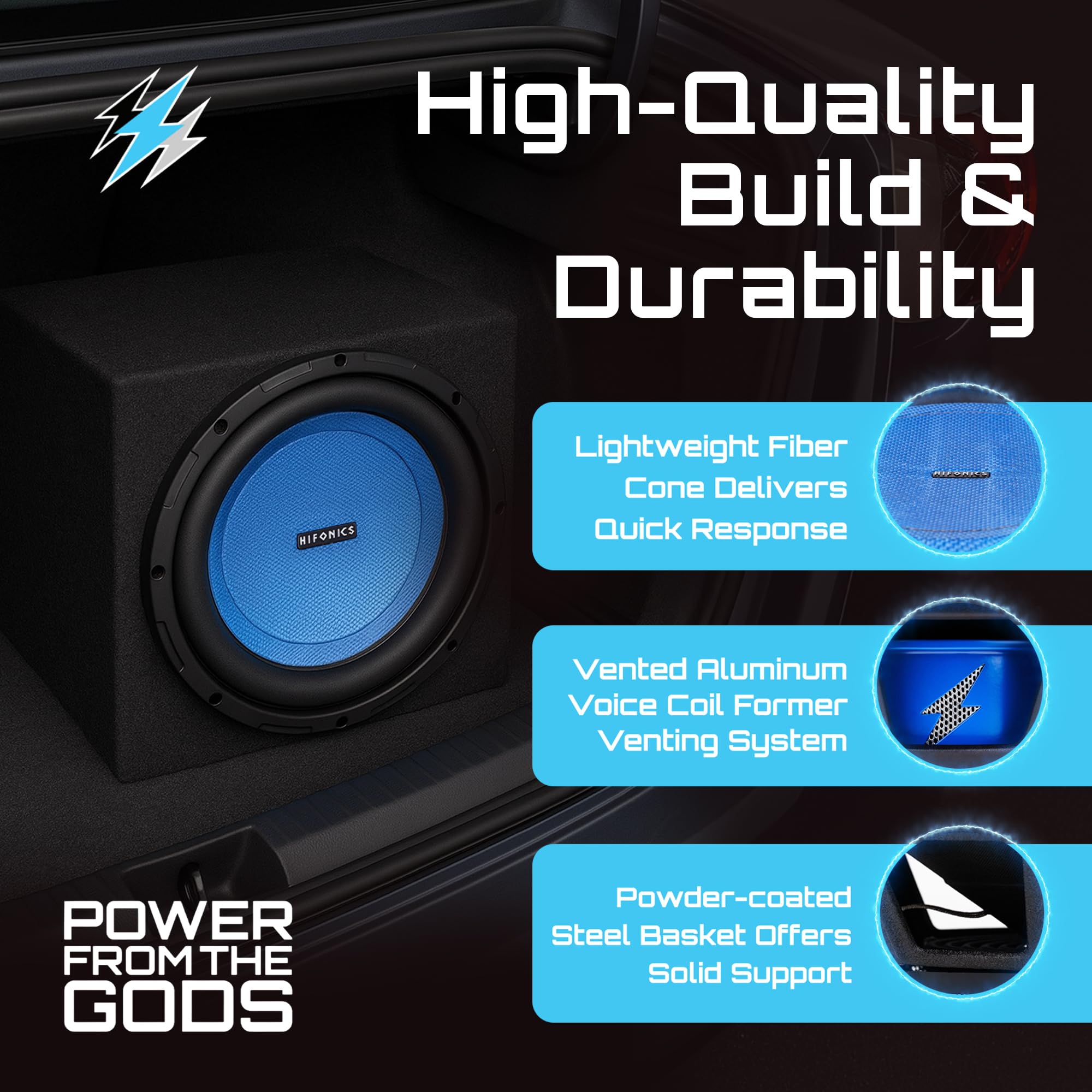 Hifonics 10 Inch Elite Shallow Mount Car Subwoofer, Dual 4 Ohm Voice Coil Speaker 600 Watt Peak Power Mobile Amplifier, Black/Blue