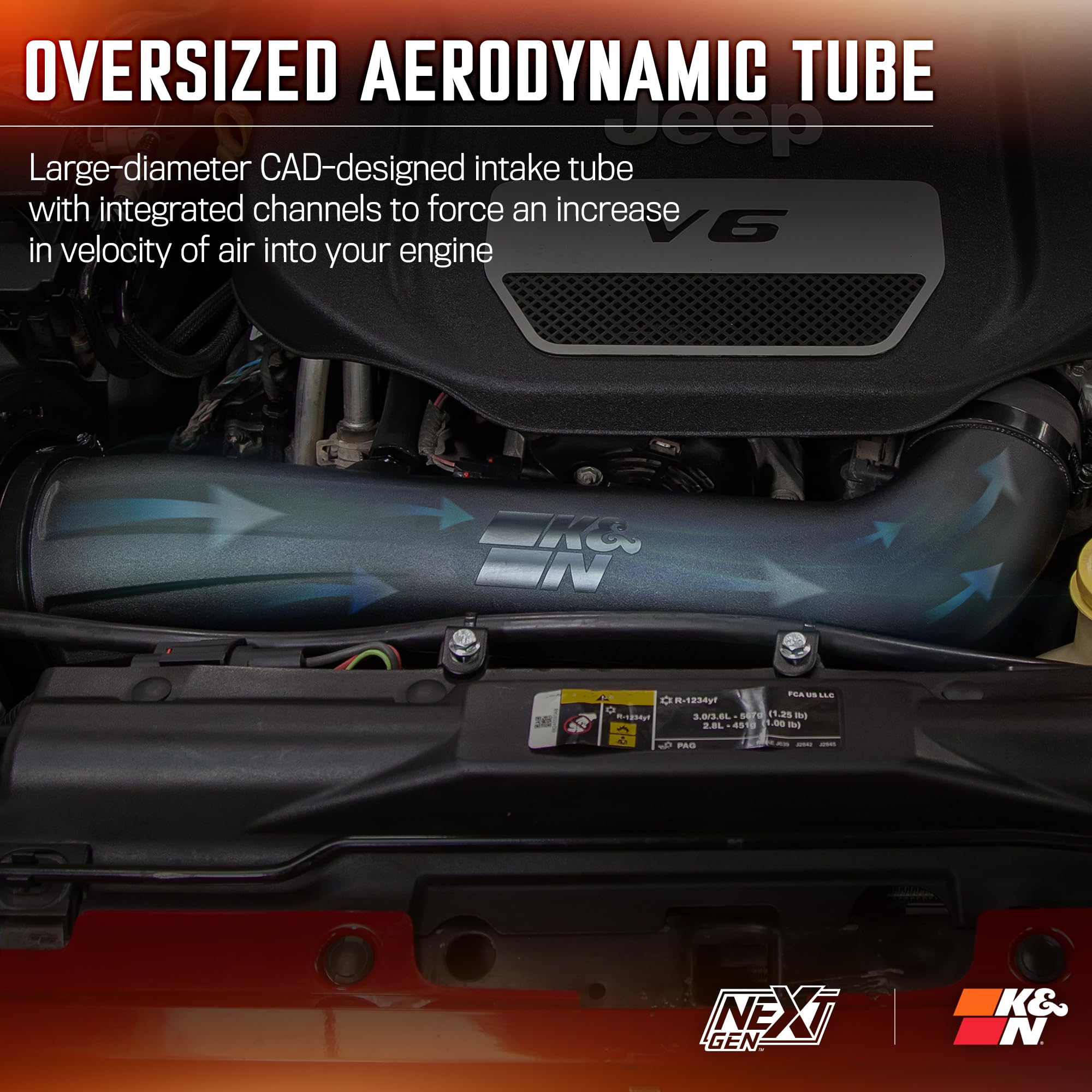 K&N Cold Air Intake System NextGen: High-Flow Cotton Filter: Compatible with 2012-2018 JEEP: Wrangler, Wrangler JK, 50-1566