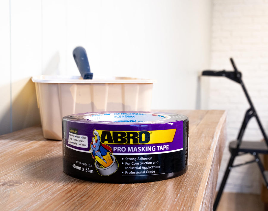 48mm x 55M ABRO Masking Tape PRO: All Purpose Natural Masking Tape, Temporary Labeling, Easy Tear, Clean Removal, Painters Tape 2 Inch Wide - Natural
