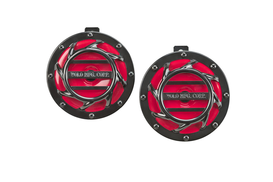Sonic Blast Wolo (308-2T) Red and Black Painted Horns - 12 Volt, Low and High Tone