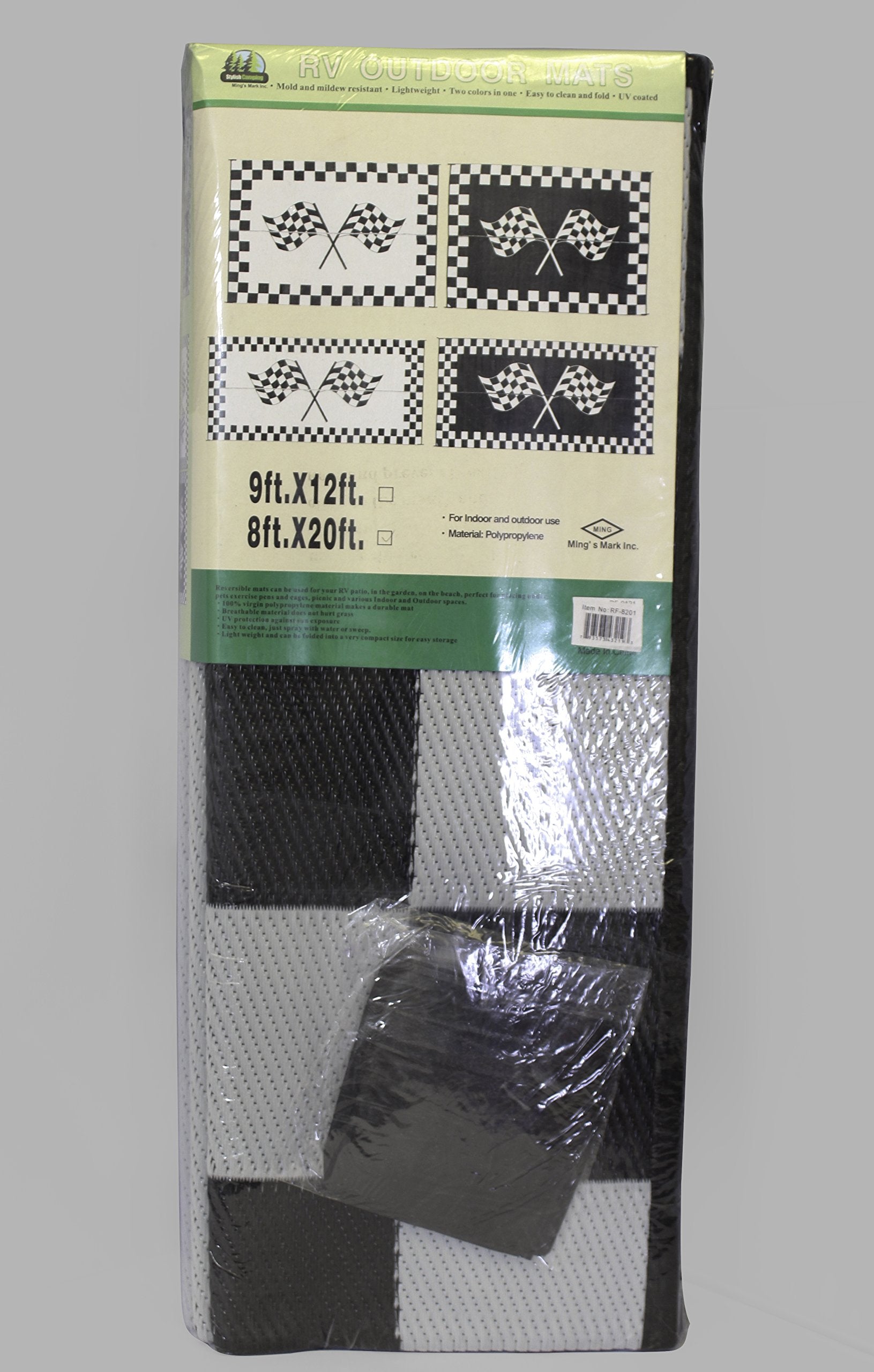 Ming's Mark Stylish RF-8201 Reversible Classical Patio Mat - 8' x 20', black w/ white, racing flags