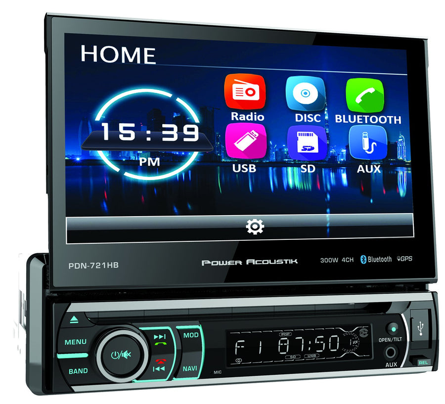 Power Acoustik 7" PD-721B Incite Single-DIN in-Dash Motorized LCD Touchscreen DVD Receiver with Detachable Face & Bluetooth