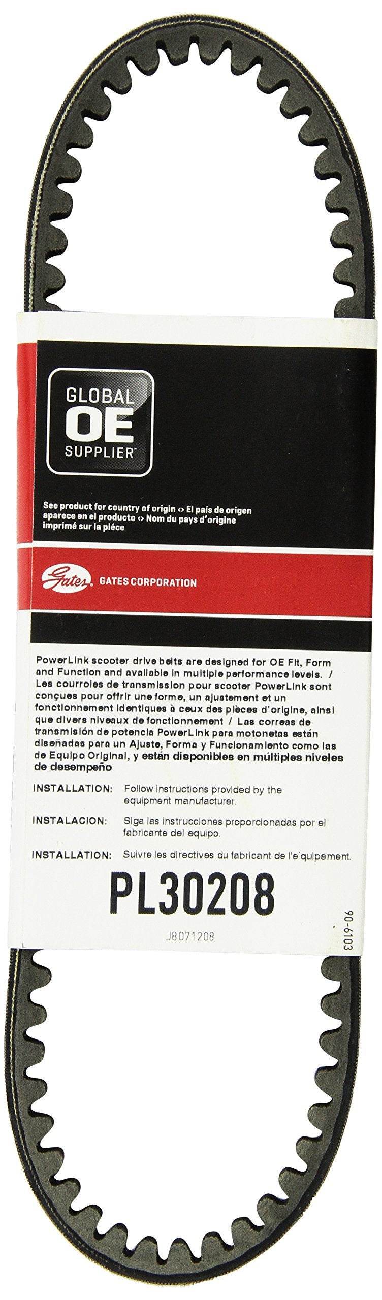 Gates Premium PL30208 PowerLink Continuously Variable Transmission (CVT) Scooter Belt, Black