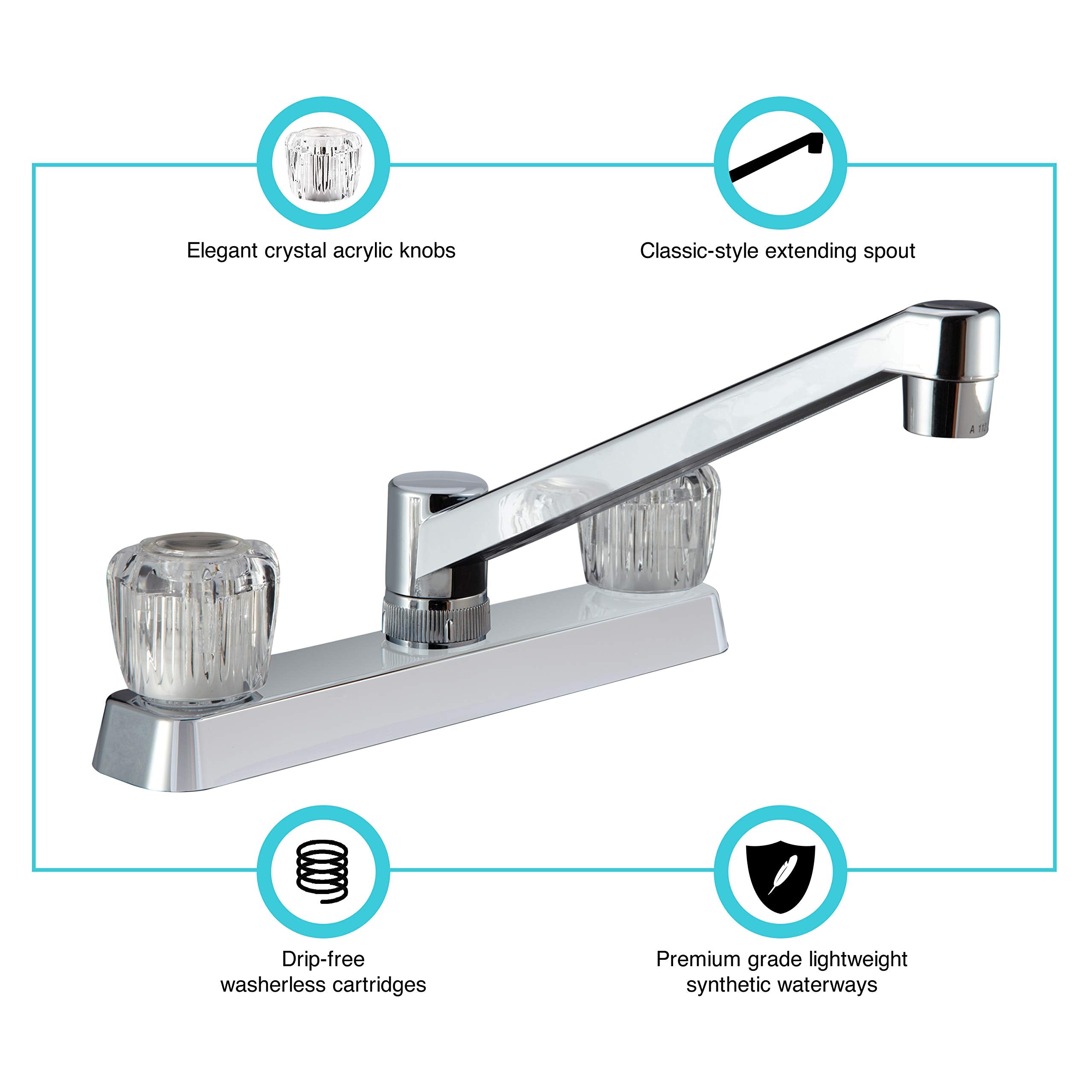 Dura Faucet RV Kitchen Sink Faucet DF-PK600A-CP with Crystal Acrylic Knobs (Chrome)